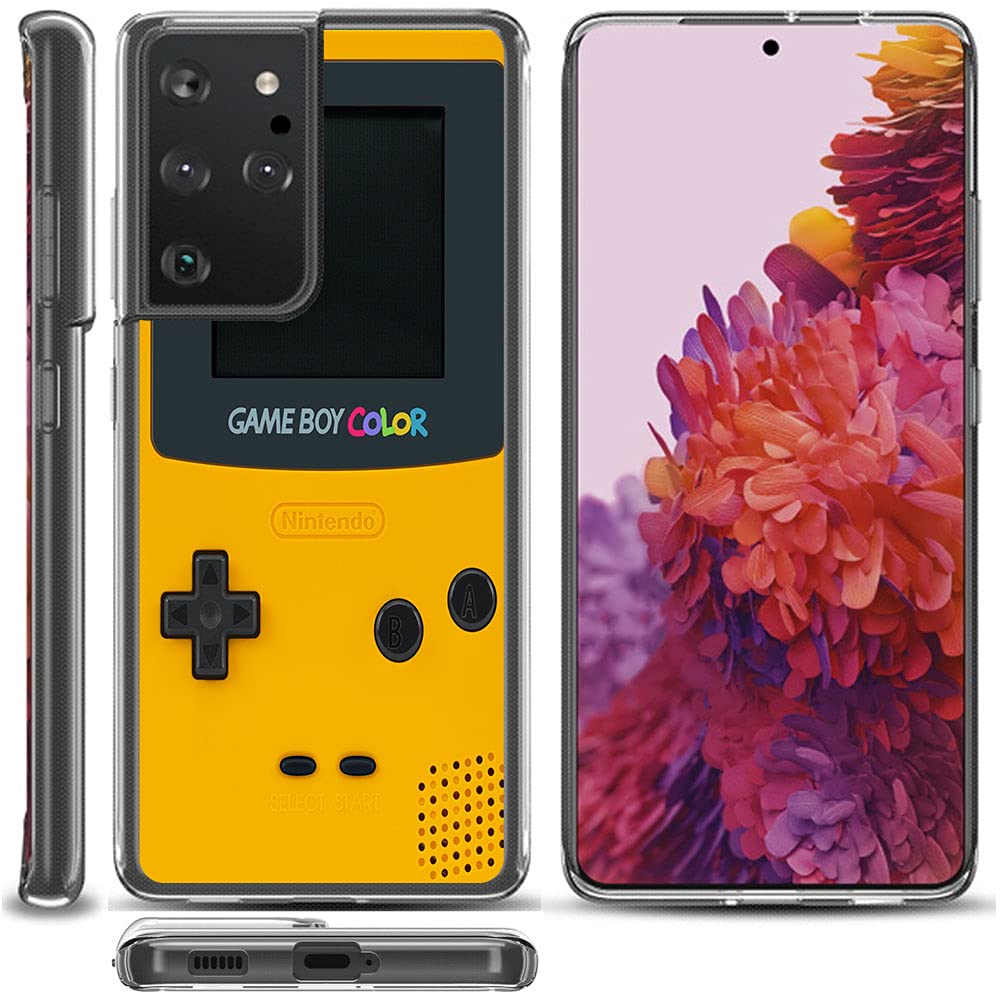 La Belle Case Yellow Gameboy Phone Case for Samsung Galaxy S21 5G Ultra - Clear Slim Soft Flexible TPU Gel Shockproof Protective Cover | Retro Gaming Style for Samsung Galaxy S21 Ultra 5G | Perfect for Gamers & Tech Enthusiasts