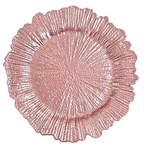 Tiger Chef 12-Pack Pink Reef Charger Plates - Elegant Decorative Plate Chargers for Weddings, Parties & Formal Dining - Premium Dinner Plate Enhancers for Stylish Table Settings