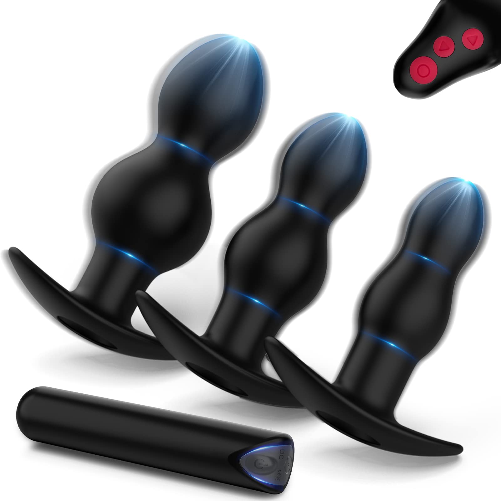 Vibrating Anal Plug Set - 3Pcs Prostate Massager for Men & Women | Remote Control Adult Toys for Couples & Solo Play