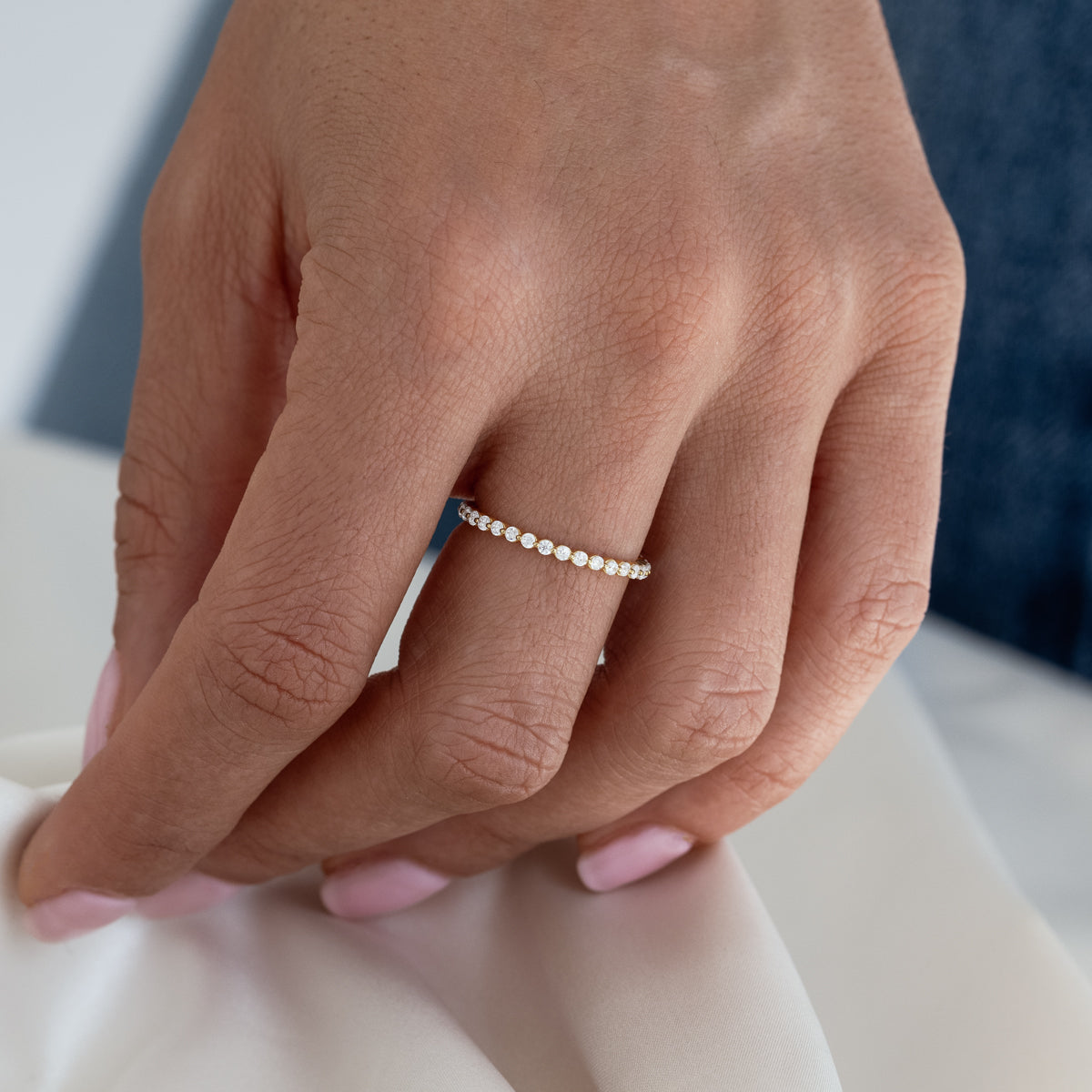 Floating Eternity Diamond Band Ring for Women - 14K Gold or Platinum Wedding & Anniversary Jewelry Gift - Perfect for Bridal, Engagement & Special Occasions