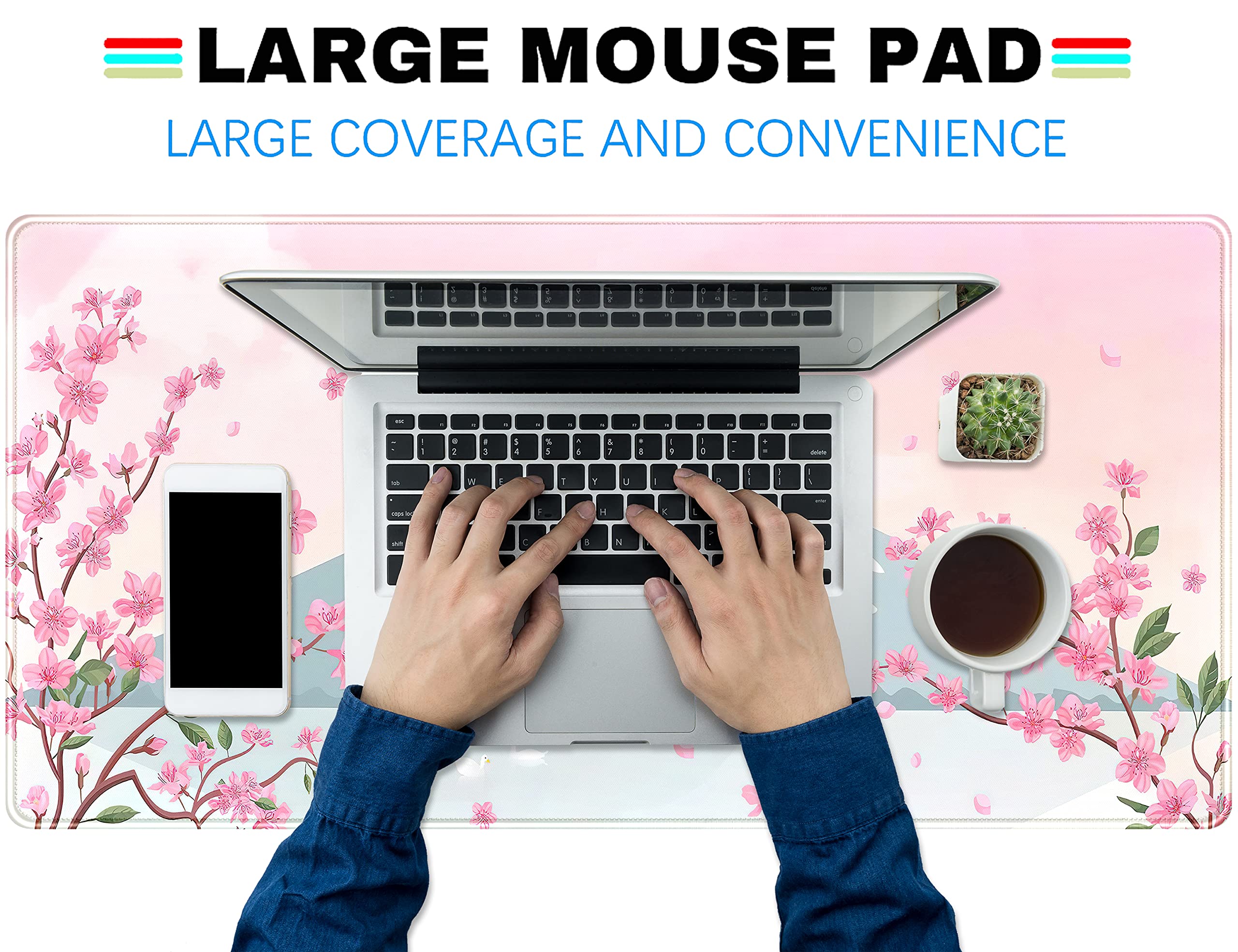Japanese Cherry Blossom Pastel Pink XXL Gaming Mouse Pad (31.5