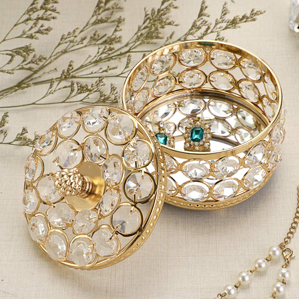Hipiwe Crystal Mirrored Jewelry Box - Elegant Jewelry Organizer for Rings, Earrings & Necklaces | Durable Keepsake Storage with Mirror | Perfect for Bedroom, Bathroom & Travel Use