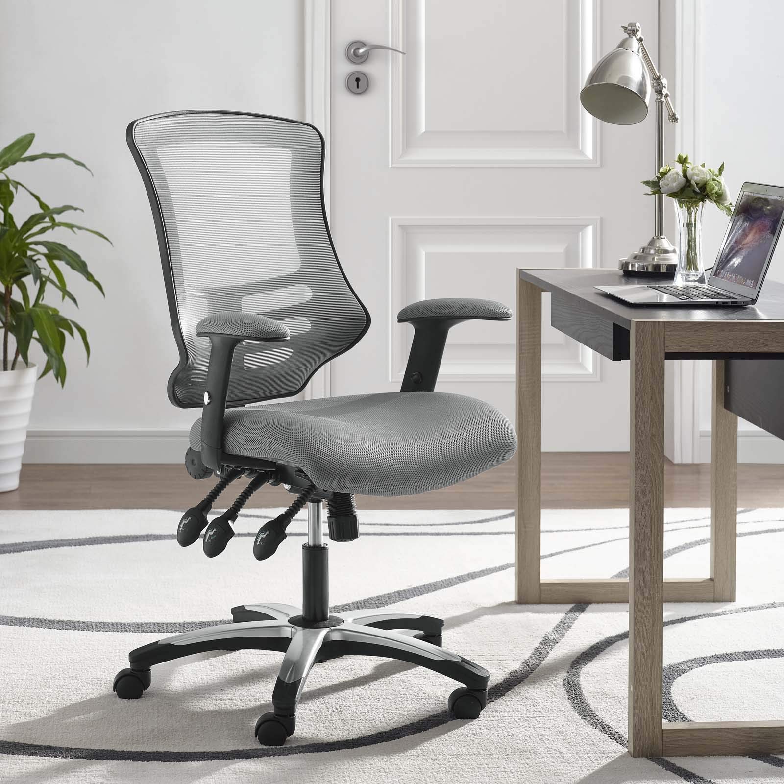 Modway Calibrate Ergonomic Mesh Office Chair with Adjustable Height & Lumbar Support - Gray Computer Desk Chair for Home & Office Workspaces