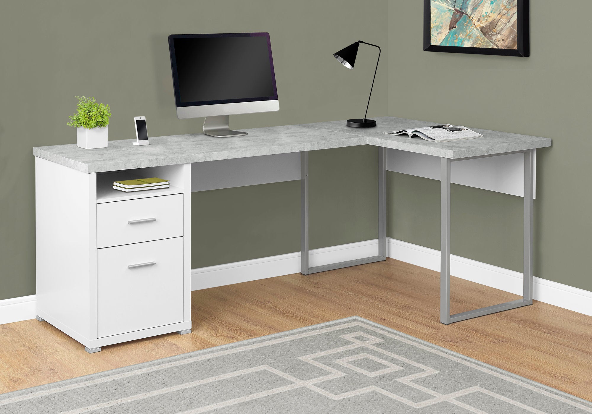 80L White/Cement Office Series Storage Cabinet - Left/Right Facing for Home & Office Organization - Perfect for Files, Supplies & Workspace Storage