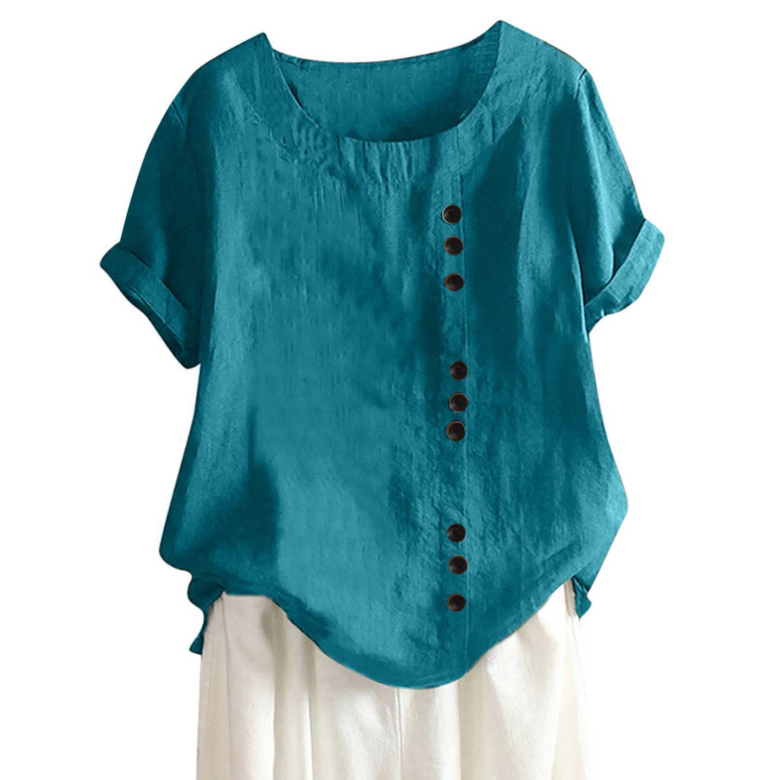 Women's Linen Tunic Tops - 3/4 Sleeve Casual Blouse for Summer & Spring | Breathable Green Linen Shirt for Women Over 70 | Perfect for Travel, Beach & Everyday Wear (2024 Collection)