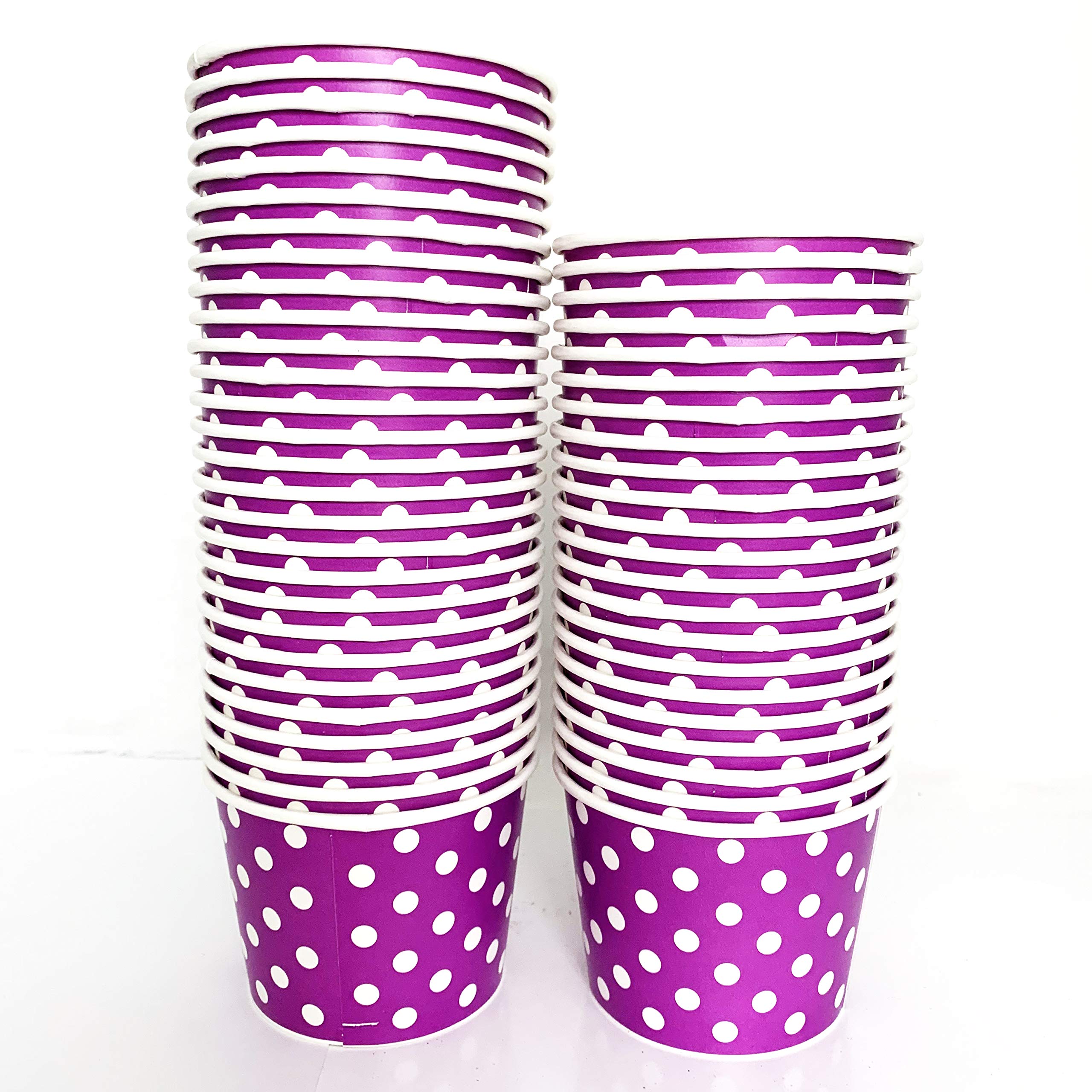 Polka Dot Paper Ice Cream Cups 12oz (50 Pack) - Disposable Purple Yogurt & Dessert Cups for Parties, Ice Cream Parlors, and Catering Events