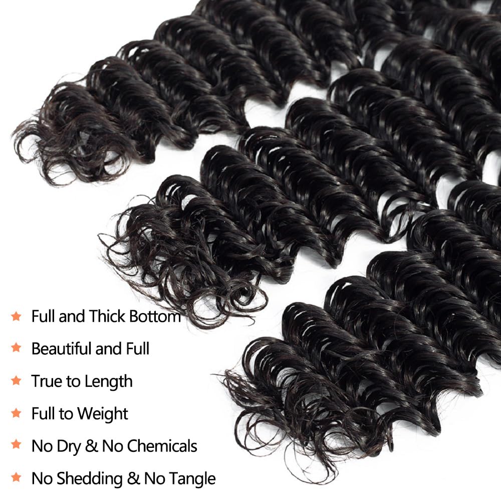 12A Brazilian Deep Wave Human Hair Bundles 22 24 26 Inch - 100% Unprocessed Virgin Remy Hair Weave for Black Women | Natural Wet & Wavy Curly Hair Extensions for Styling, Parties & Everyday Wear