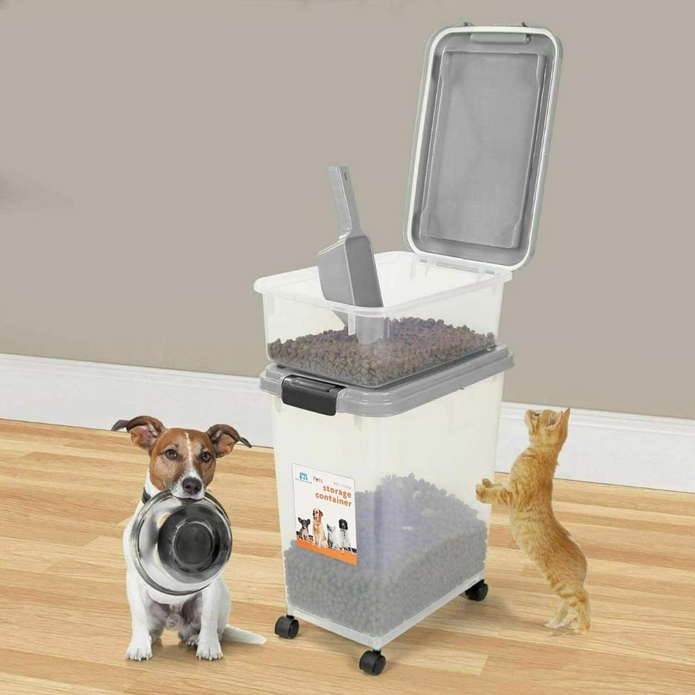 Prime Paws 3-Piece Airtight Pet Food Storage Container with Measuring Scoop - BPA-Free Plastic Dry Food Dispenser for Dogs & Cats - Keep Kibble Fresh (Grey) - Perfect for Kitchen, Pantry & Pet Feeding Areas