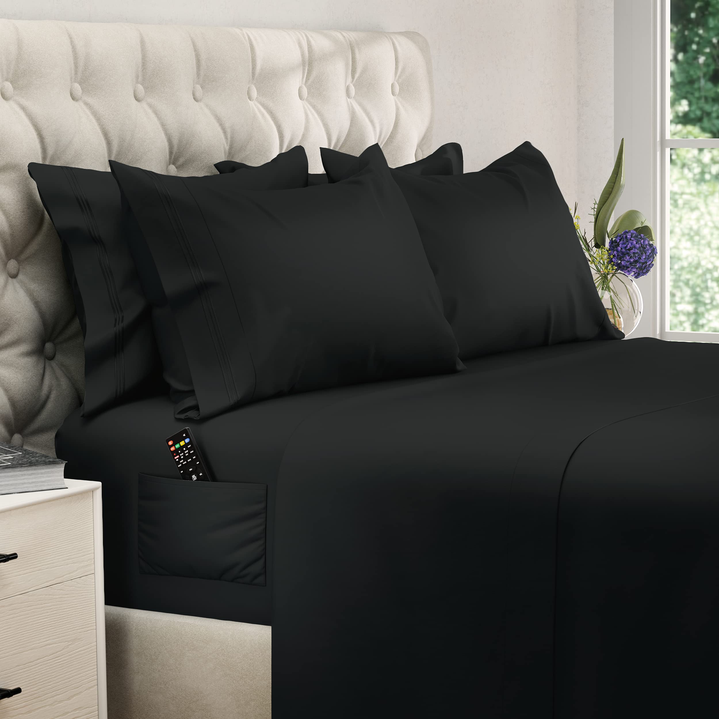 Luxury 6-Piece King Size Sheet Set - 15 Inch Deep Pocket, 2500 Supreme Collection - Ultra Soft & Wrinkle Resistant Hotel Quality Bedding - Perfect for Master Bedroom, Guest Room & Airbnb (King, Black)