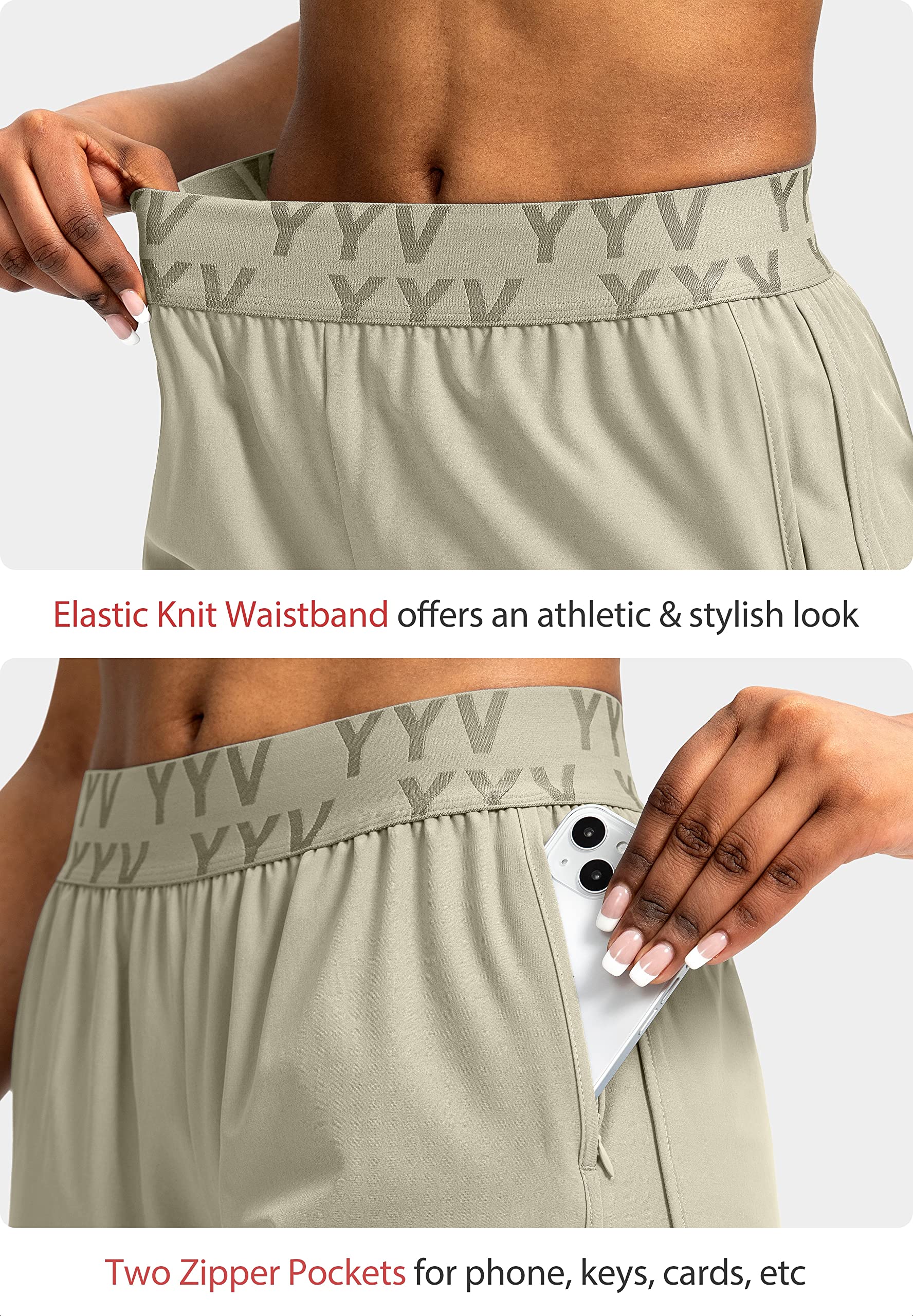 YYV Women's Running Shorts with Zipper Pockets - Quick-Dry, Elastic Waistband, Built-in Liner - Perfect for Gym, Jogging & Outdoor Workouts