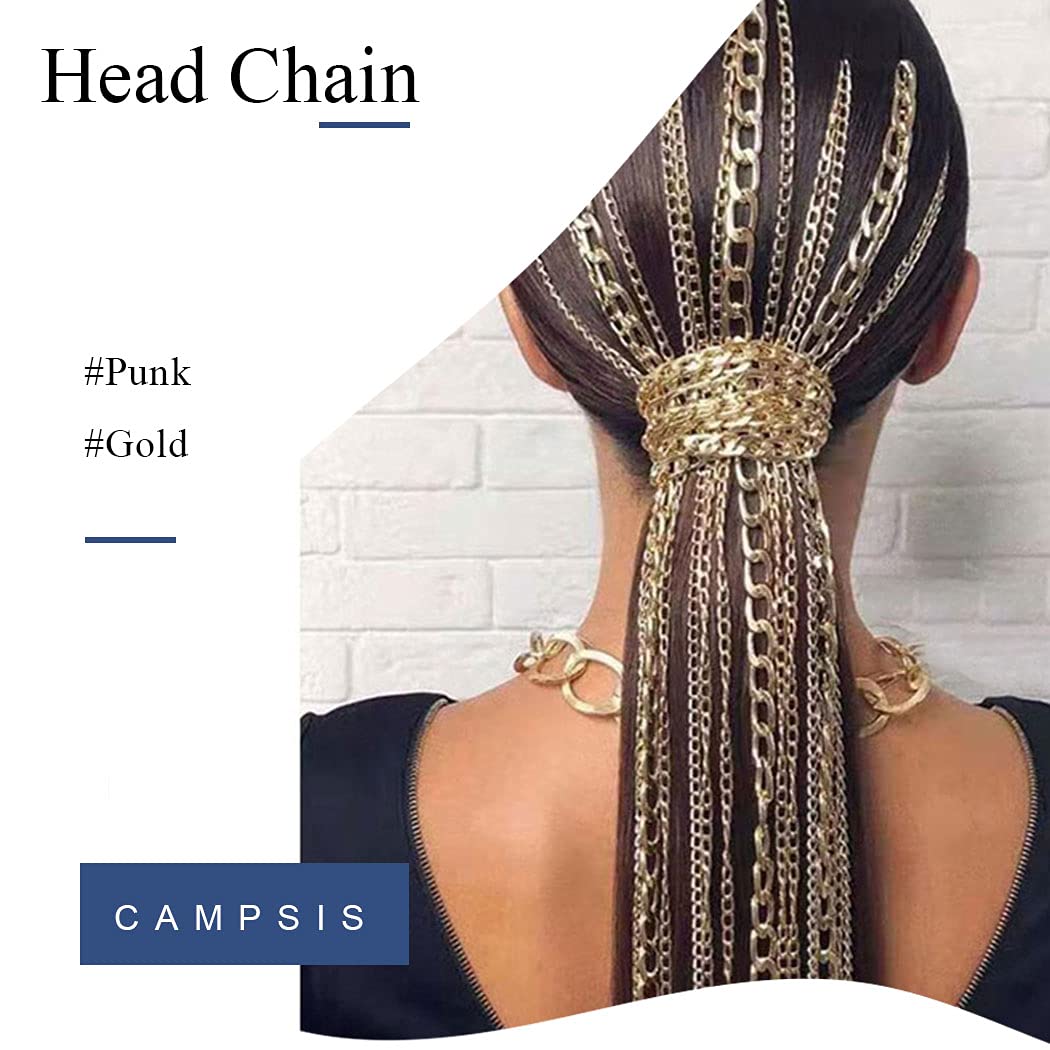Punk Tassel Hair Clips with Multistrand Chain - Stylish Ponytail Hair Accessories for Women & Girls | Perfect for Nightclub, Festival & Party Outfits (Gold)