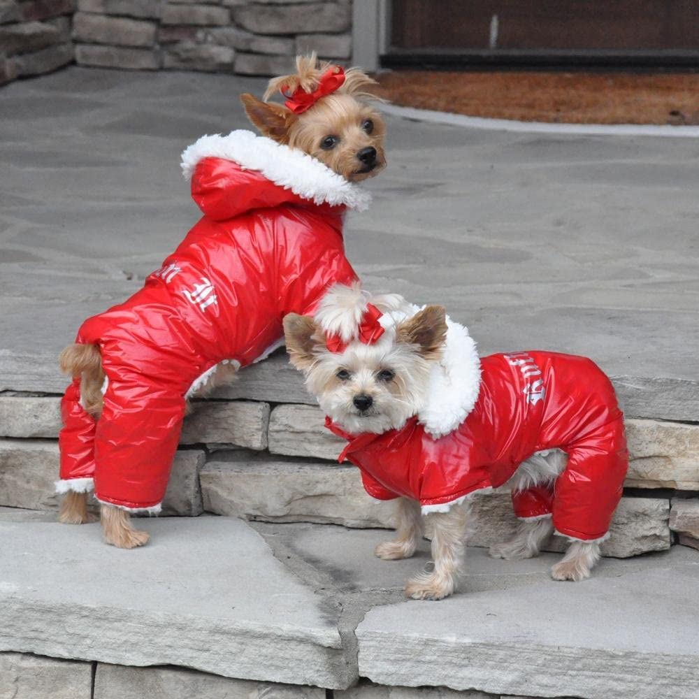 DOGGIE DESIGN Red Ruffin It Dog Snow Suit Harness - Medium Size, Winter Dog Jacket with Harness for Cold Weather, Perfect for Snowy Walks & Outdoor Adventures