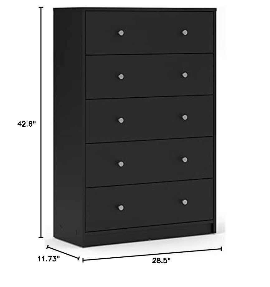 Home Square Set of 4 - 1-Drawer Nightstand & 3-Drawer Dresser in Black | Bedroom Furniture for Storage & Organization