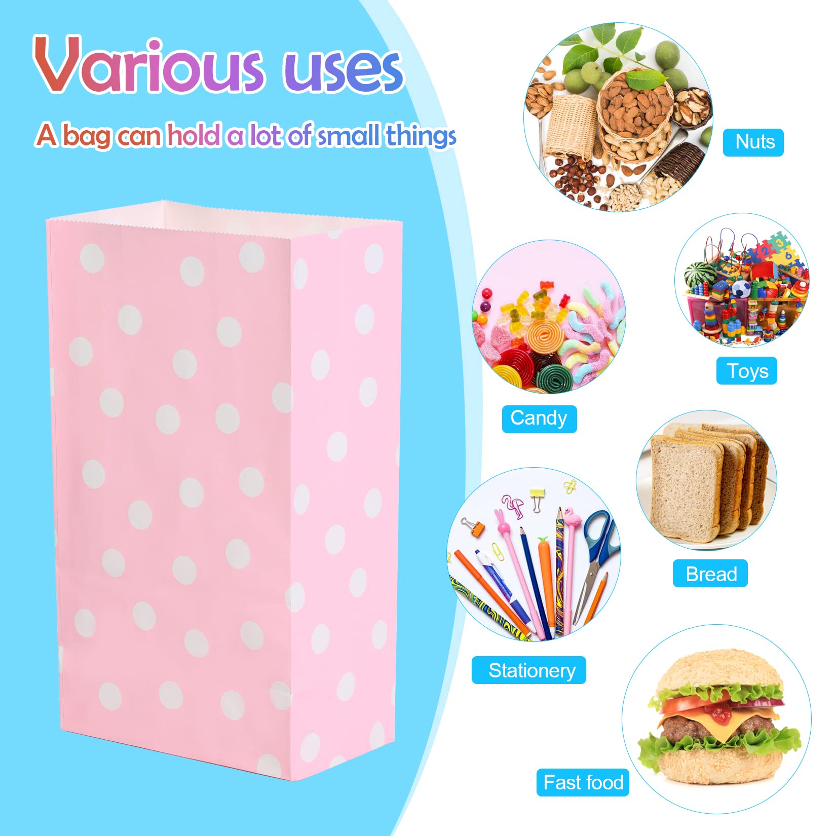 Florskoye 24-Piece Polka Dot Party Favor Bags - Premium Paper Goodie Bags with 24 Stickers for Candy & Treats | Perfect for Kids Birthday, Baby Shower, Christmas, Wedding & Party Supplies | Great for Gift Giving, Classroom Rewards & Celebration Favors