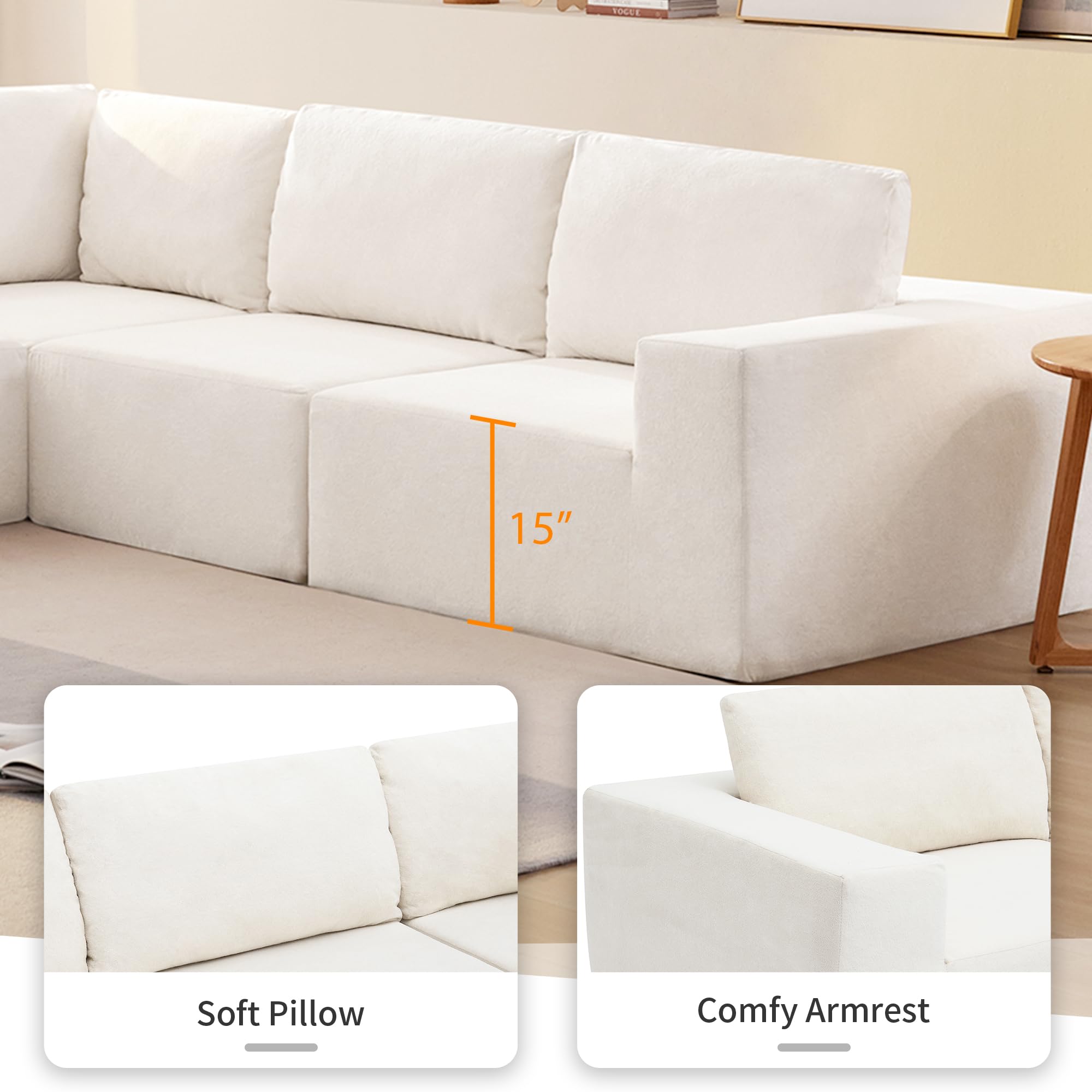 HABITRIO Modular L-Shaped Sectional Sofa Set - Luxury Upholstered Floor Couch with Convertible Sofa Bed for Living Room & Bedroom - Beige - Perfect for Small Spaces, Apartments, and Cozy Home Decor