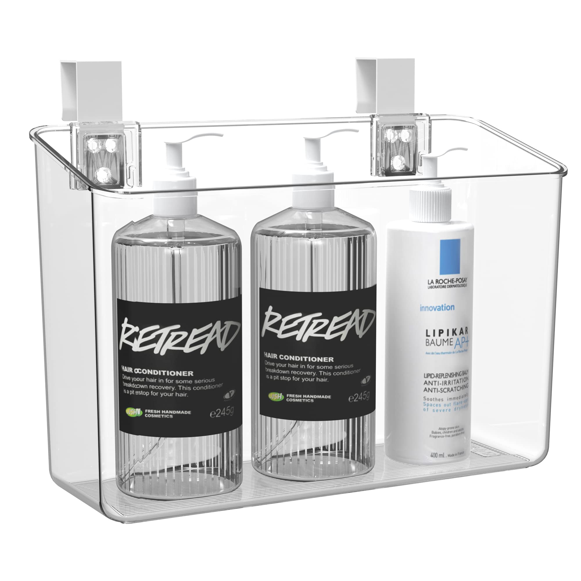 Vacane Clear Plastic Over Cabinet Door Organizer with Removable Hooks - Hanging Storage Baskets for Kitchen, Pantry & Bathroom - Space Saving Organizer for Spices, Utensils & Toiletries (Fits Inside or Outside Cabinet Doors) - Perfect for Small Space Organization & Clutter-Free Homes