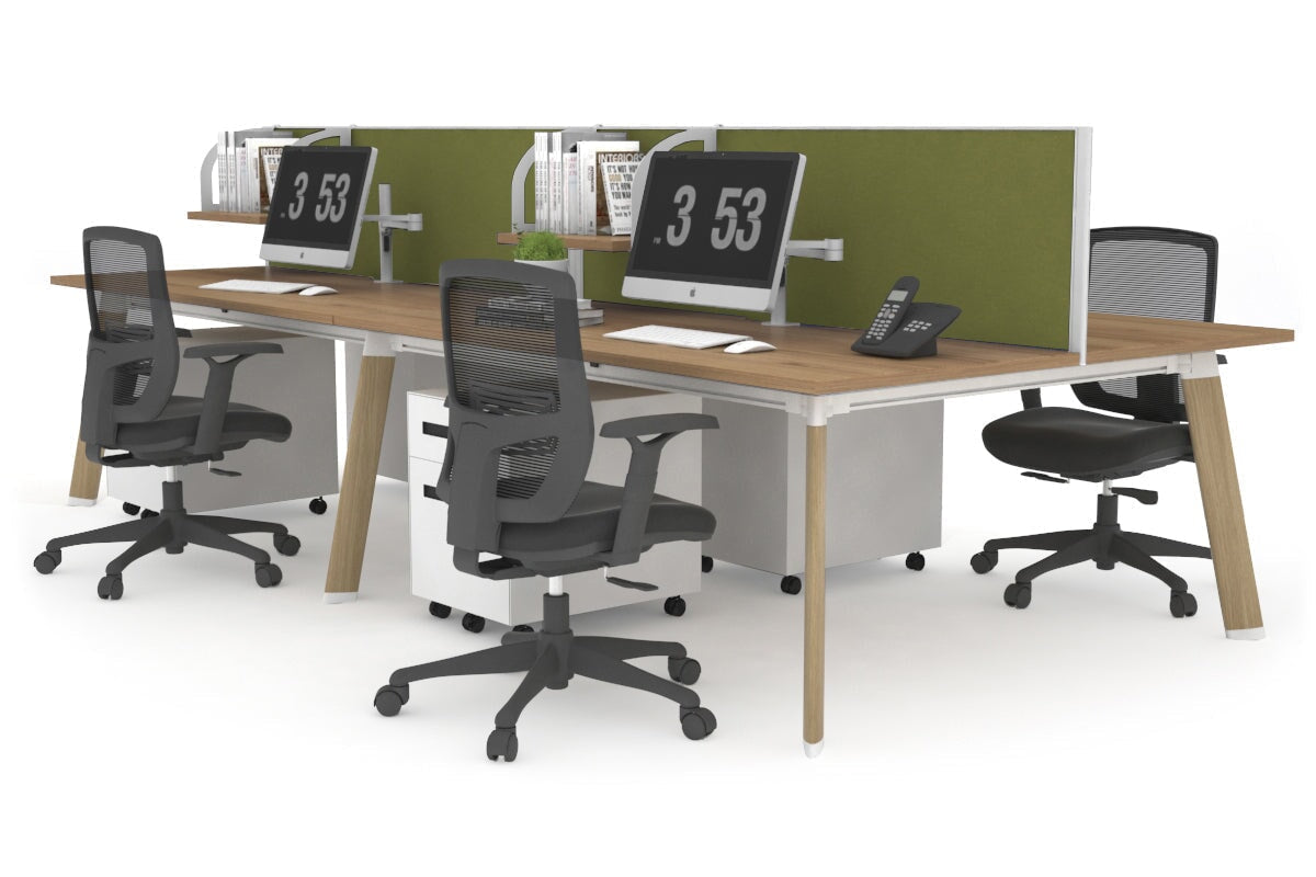 4-Person Workstation with Wood Imprint Frame - 1800L x 700W Office Desk for Team Collaboration & Productivity | Perfect for Open Office Spaces & Coworking Environments