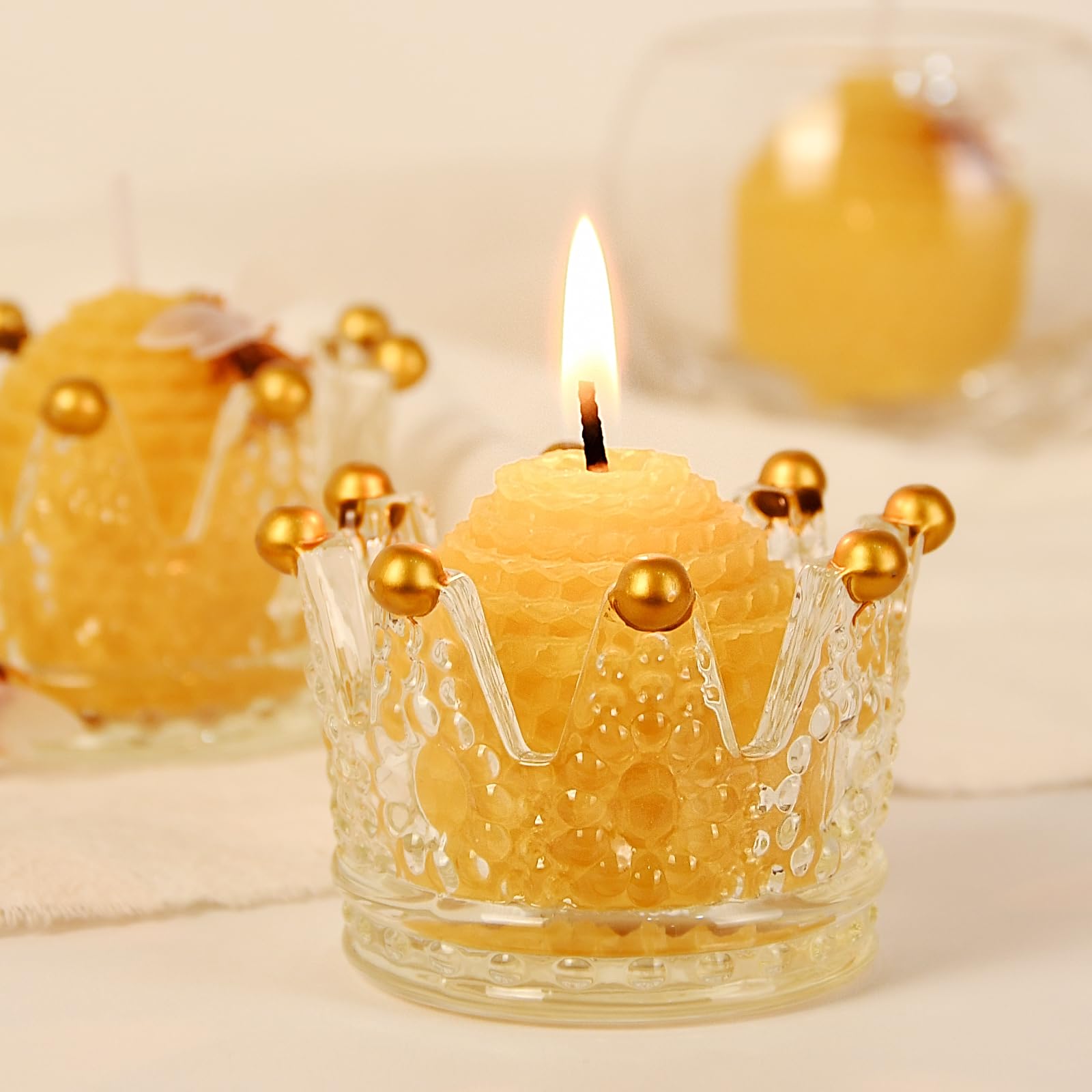 DEYBBY Natural Beeswax Candles - Set of 6 Small Bee Votive Candles with Honeycomb & Bee Decorations, Perfect for Home Decor, Wedding Favors & Relaxation (Yellow)