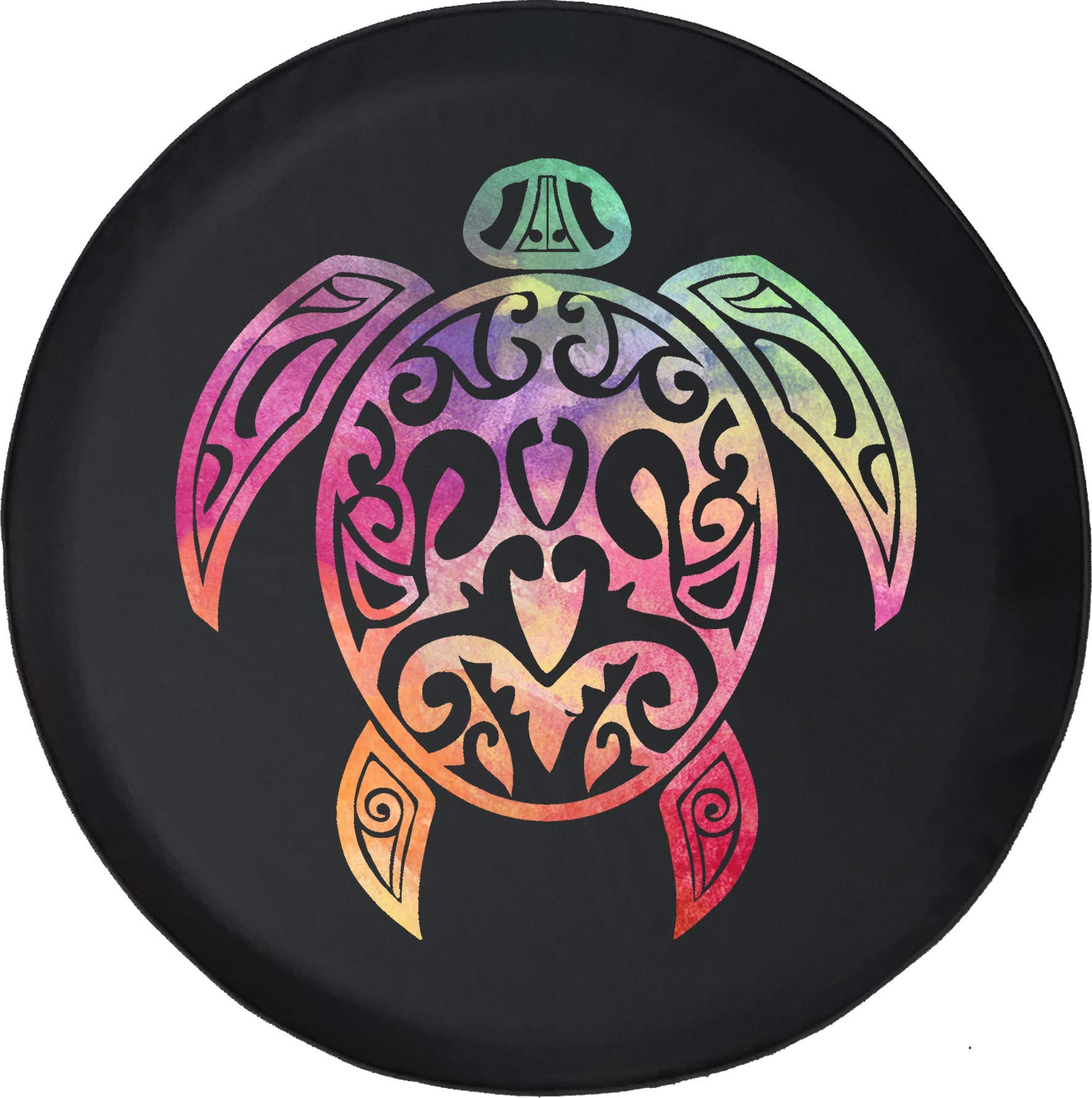 Universal 28 Inch Black Travel Trailer Tire Cover with Watercolor Sea Turtle Design - Waterproof & UV Resistant for RVs, Campers & Outdoor Adventures