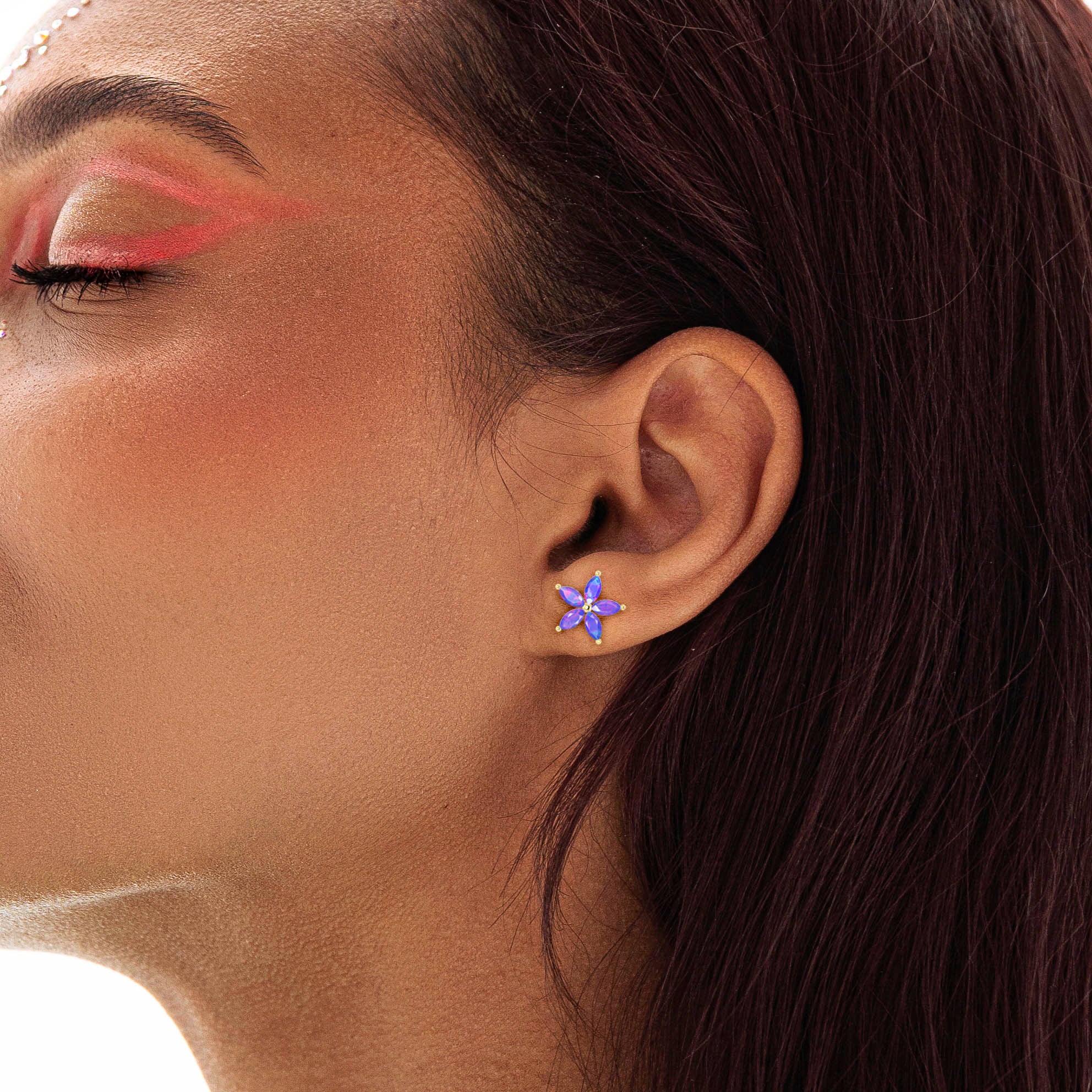 Marquise Tone Natural Lavender Opal Flower Stud Earrings for Women | Dainty Floral Jewelry Gift for Her | Perfect for Weddings, Date Nights & Special Occasions