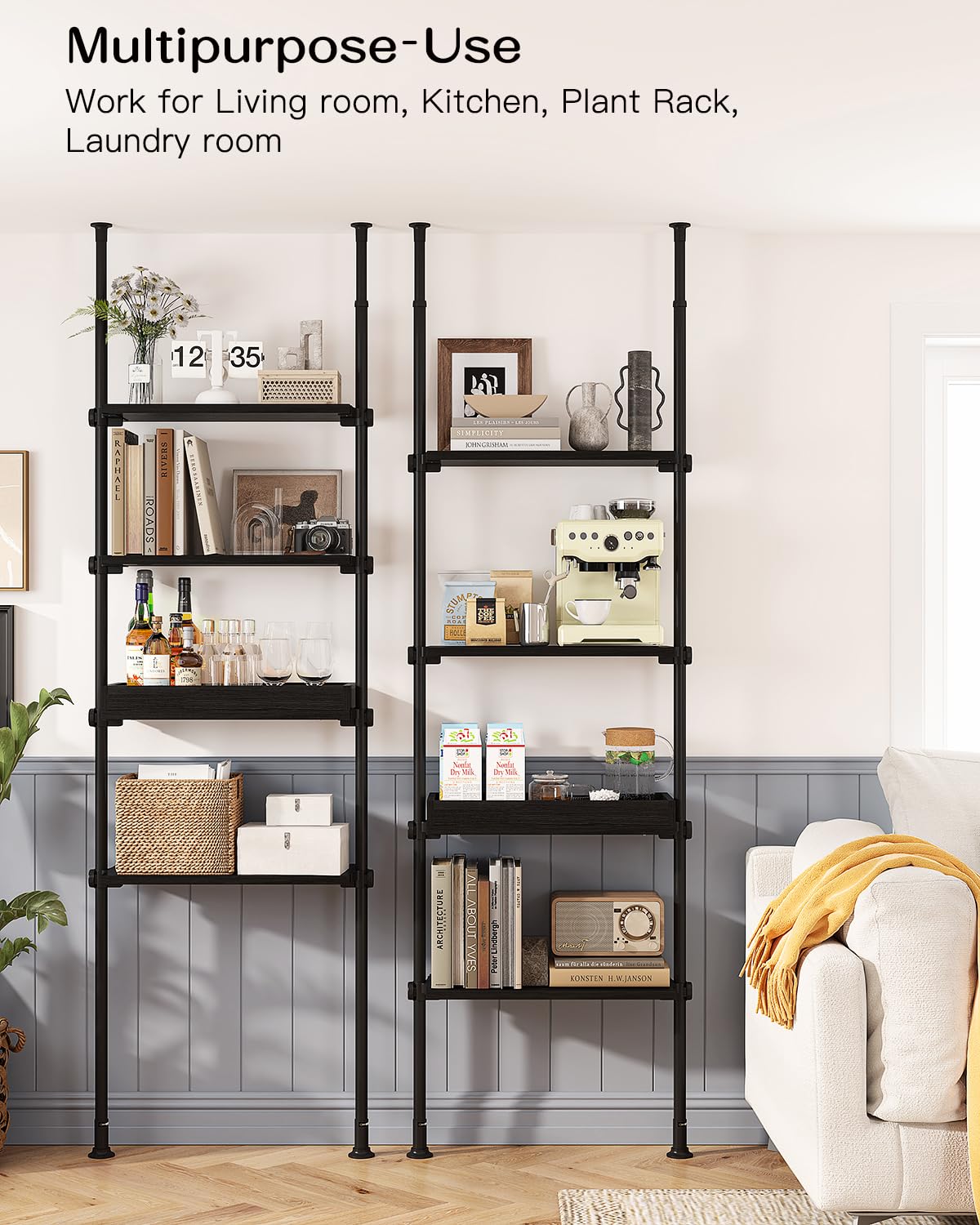 ALLZONE 4-Tier Over The Toilet Storage Shelf - Adjustable Wood Bathroom Organizer Cabinet for Small Spaces (92