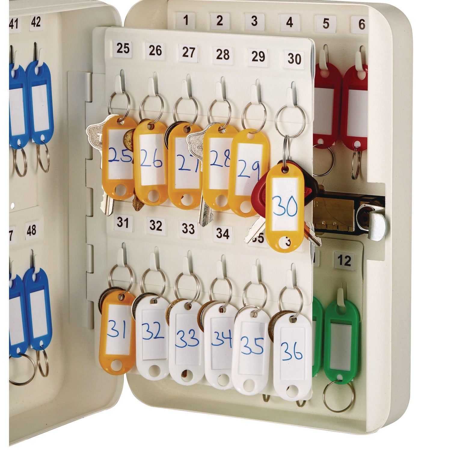 AdirOffice Heavy Duty 48-Key Steel Key Cabinet with Combination Lock - 7.1 x 3 x 10 Inches, Stainless Steel 304, White | Secure Key Storage for Offices, Schools, Hotels & Home Use