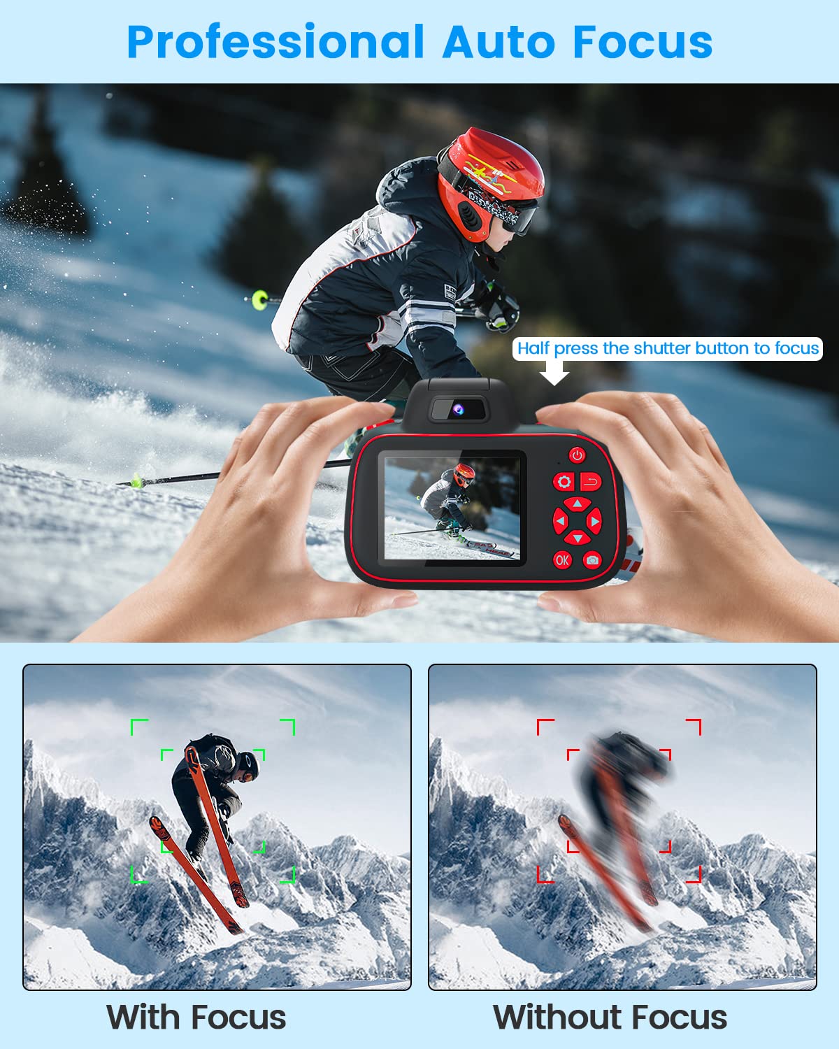 4K Kids Digital Camera with Rotatable Zoom Lens & Auto Focus - Best Christmas Birthday Gift for Boys Girls Ages 8-12 - Includes 64GB SD Card - Perfect for Travel, Parties & Creative Photography Learning
