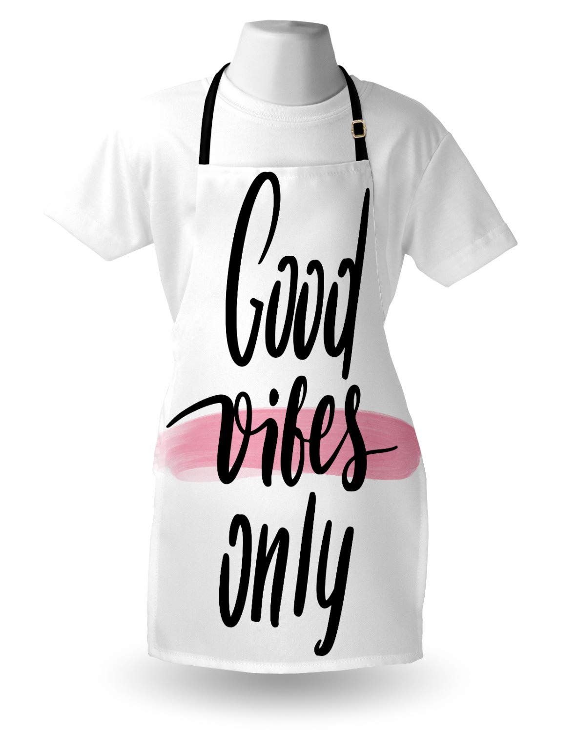 Ambesonne Unisex Kitchen Apron - Adjustable Neck Bib for Cooking, Baking & Gardening - Modern Typography Design with Pink Brushstroke - Adult Size Charcoal Grey & Pale Pink - Perfect for Home Chefs, BBQ & Outdoor Activities