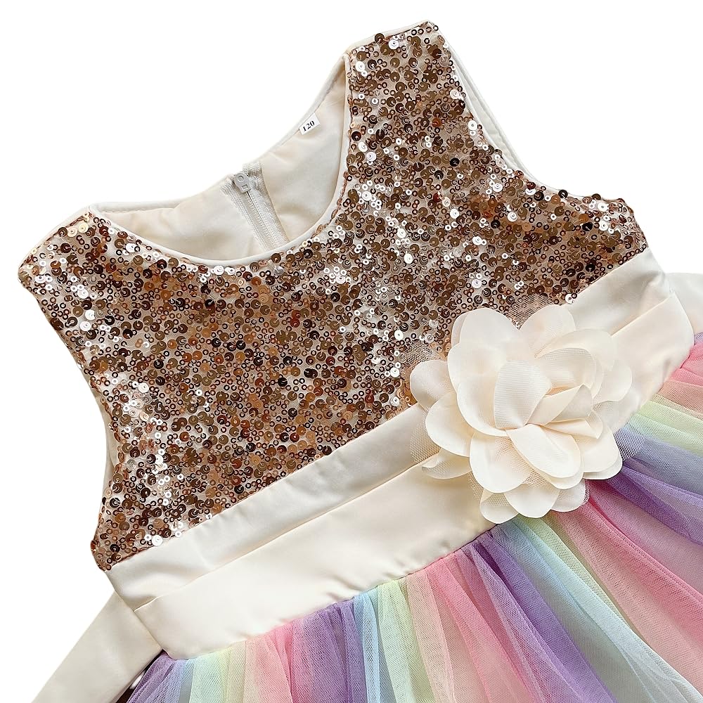 Sparkly Rainbow Sequin Flower Girl Dress with Lace & Tulle Ball Gown for Princess Party, Prom, Wedding, Pageant & Special Occasions