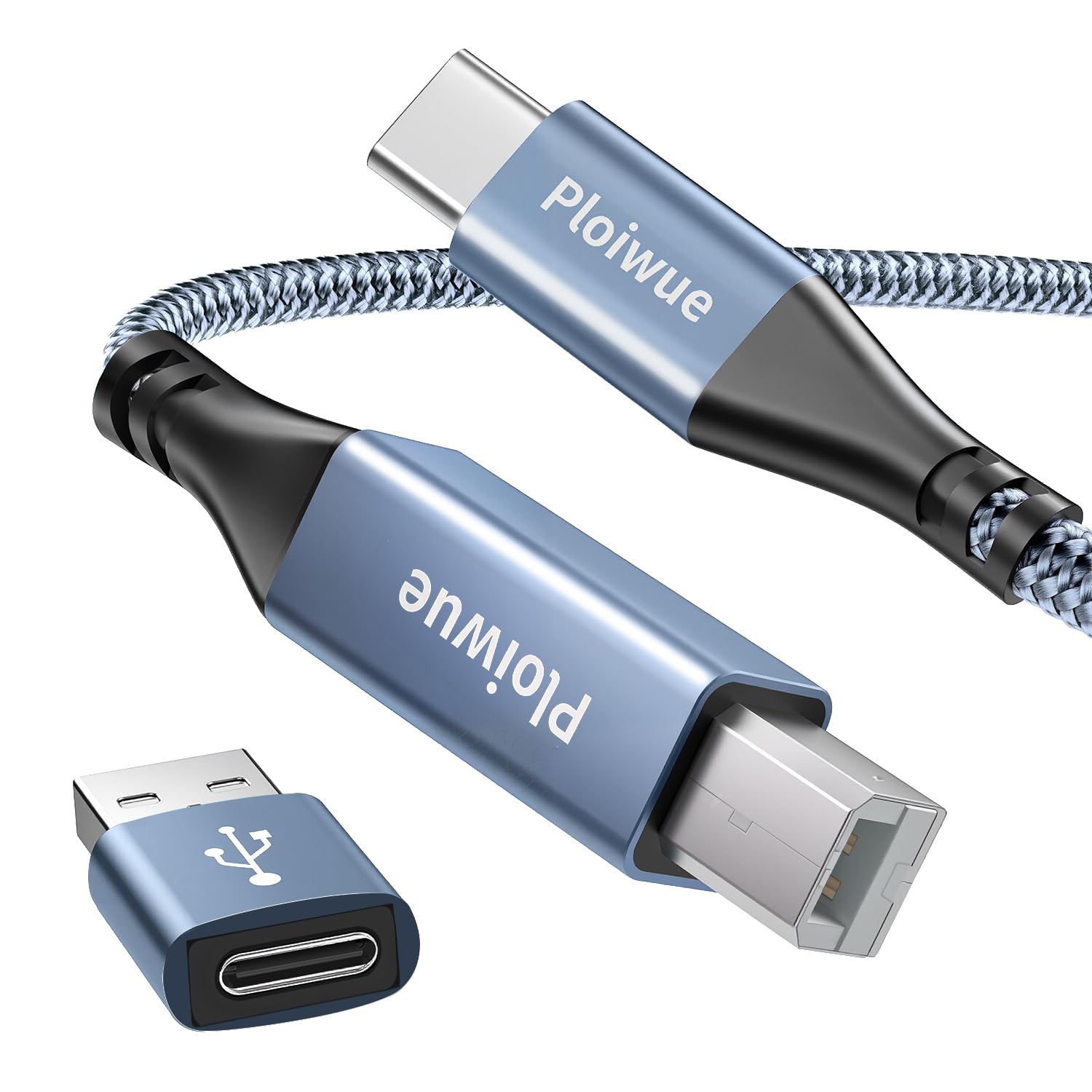Premium 1M USB A to USB C & USB-B 2.0 Printer Cable with Female Adapter | Nylon Braided Durable Design for MacBook Pro, Yamaha, Casio Digital Pianos | Perfect for Office Printers, Music Studio MIDI Connections & Home Office Setups