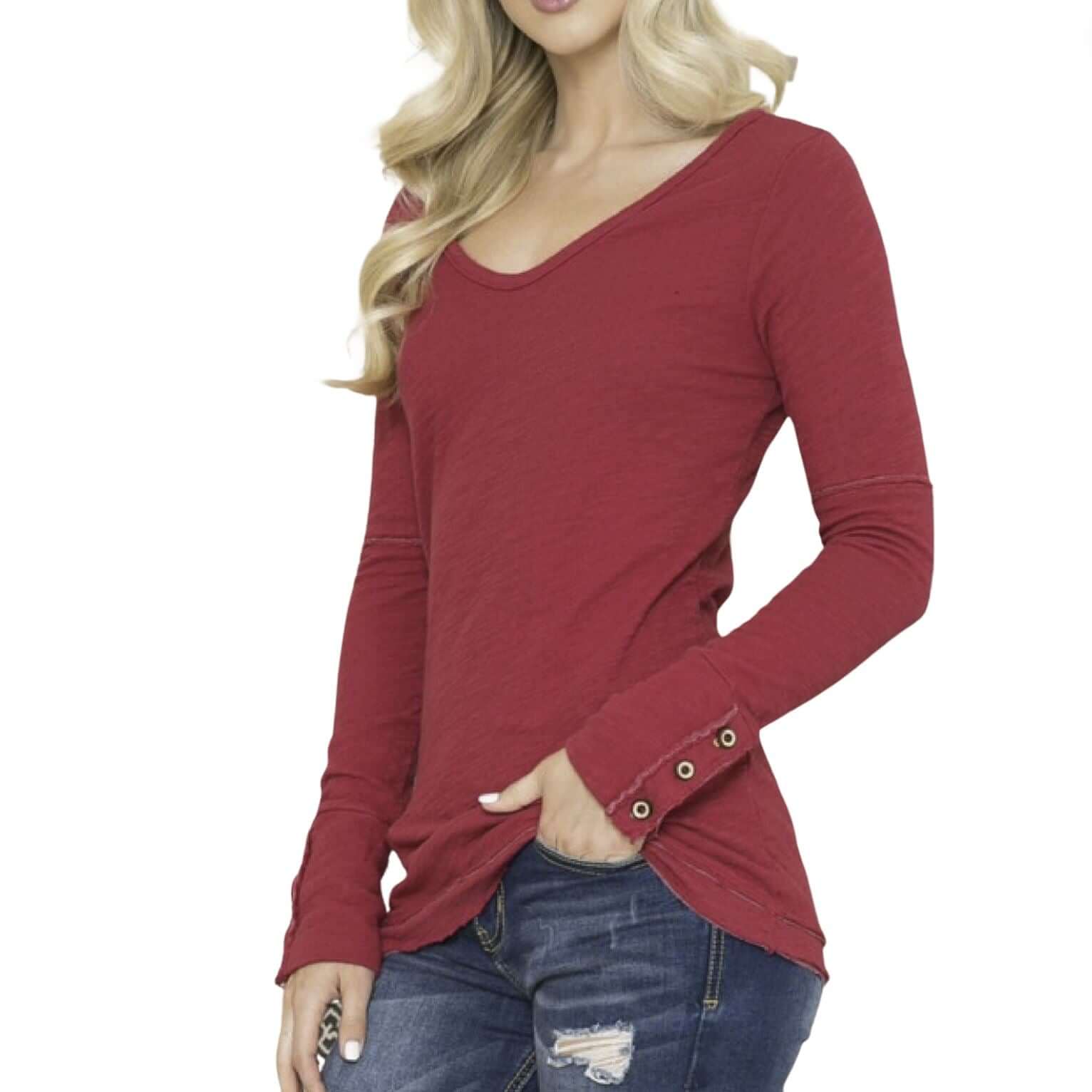 Casually Cool Double Layer Cotton Raw Edge Long Sleeve Top - Made in USA - Perfect for Everyday Wear, Layering & Boho Fashion Outfits