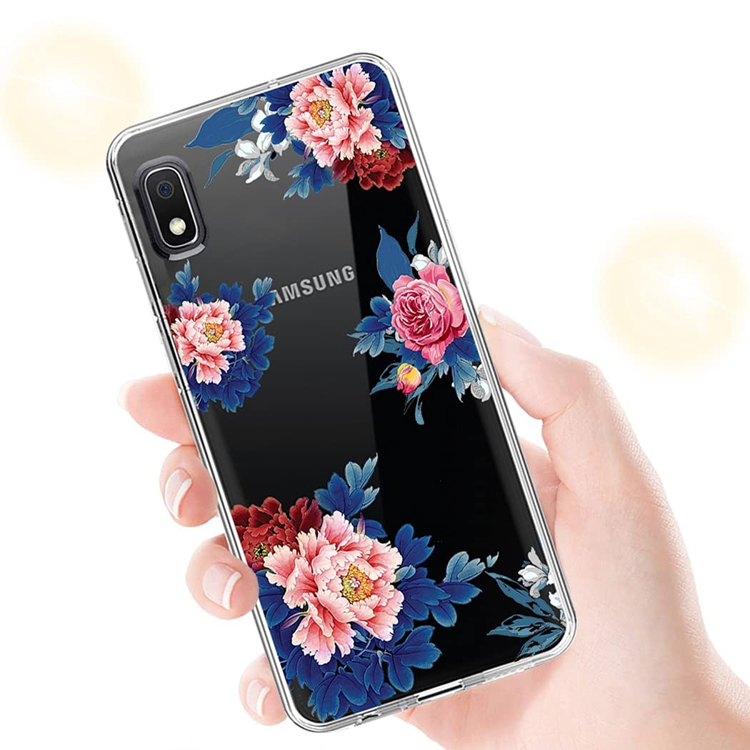 Samsung Galaxy A10E Phone Case for Women - Clear Slim Shockproof TPU Protective Cover with Blue Flower Design | Durable & Flexible for Everyday Use, Work, and Travel