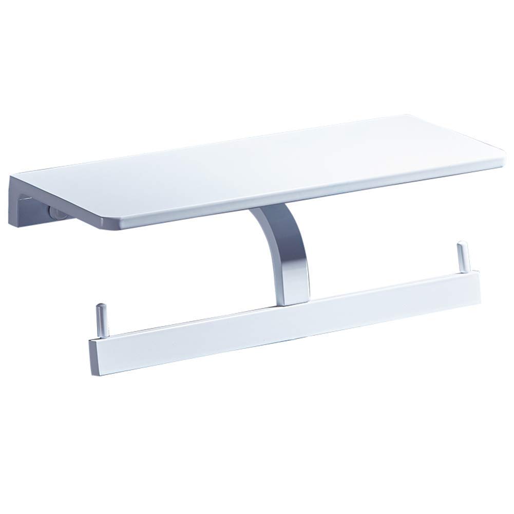 WLA Wall-Mounted Shower Shelf - Bathroom Storage Organizer with Paper Towel Holder & Phone Stand - White Aluminum Space-Saving Design (300x100mm) - Perfect for Small Bathrooms, Showers & Toilet Organization