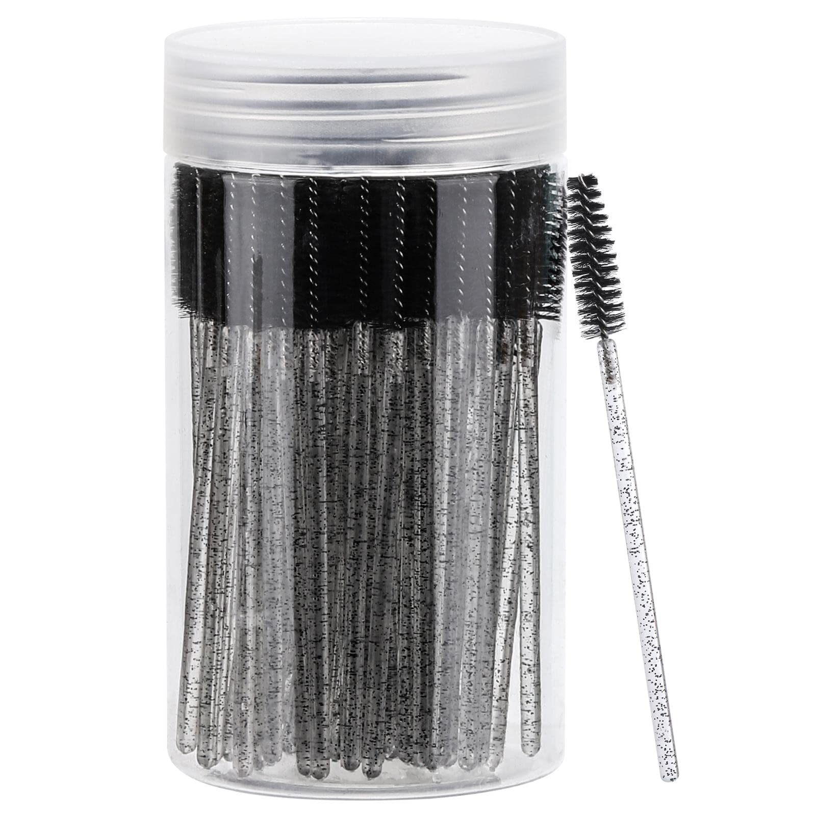 100 Pcs Disposable Mascara Wands - Crystal Eyebrow Spoolie Brushes for Eyelash Extensions & Makeup Application - Black Lash Brushes with Storage Container - Perfect for Salons, DIY Beauty & Professional Makeup Artists