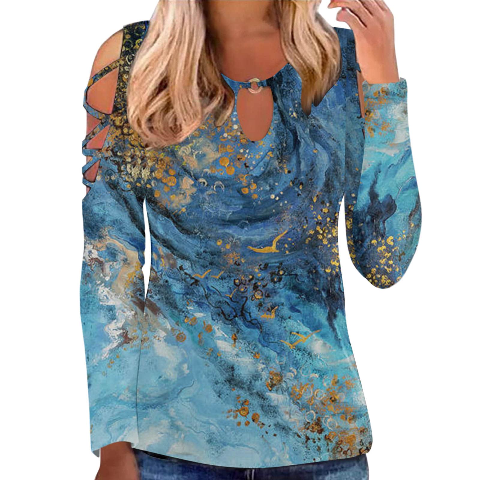 Women's Long Sleeve Hollow Out T-Shirts - Sexy Cold Shoulder Crewneck Casual Tops for Women | Perfect for Date Night, Party & Everyday Wear