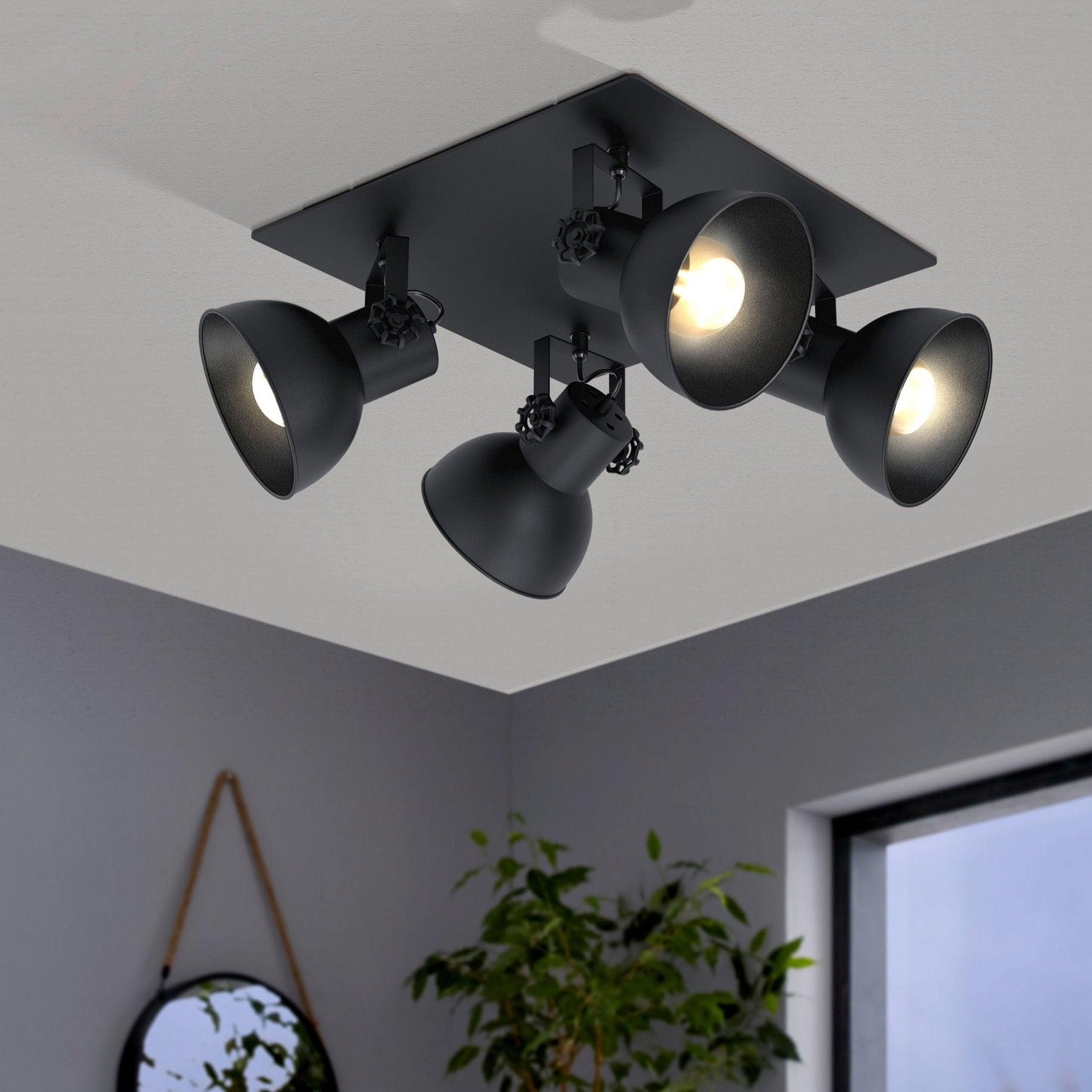 Eglo Barnstaple 1 Black 4-Light Plate Spotlight - Modern Ceiling Lighting for Living Room, Bedroom & Kitchen