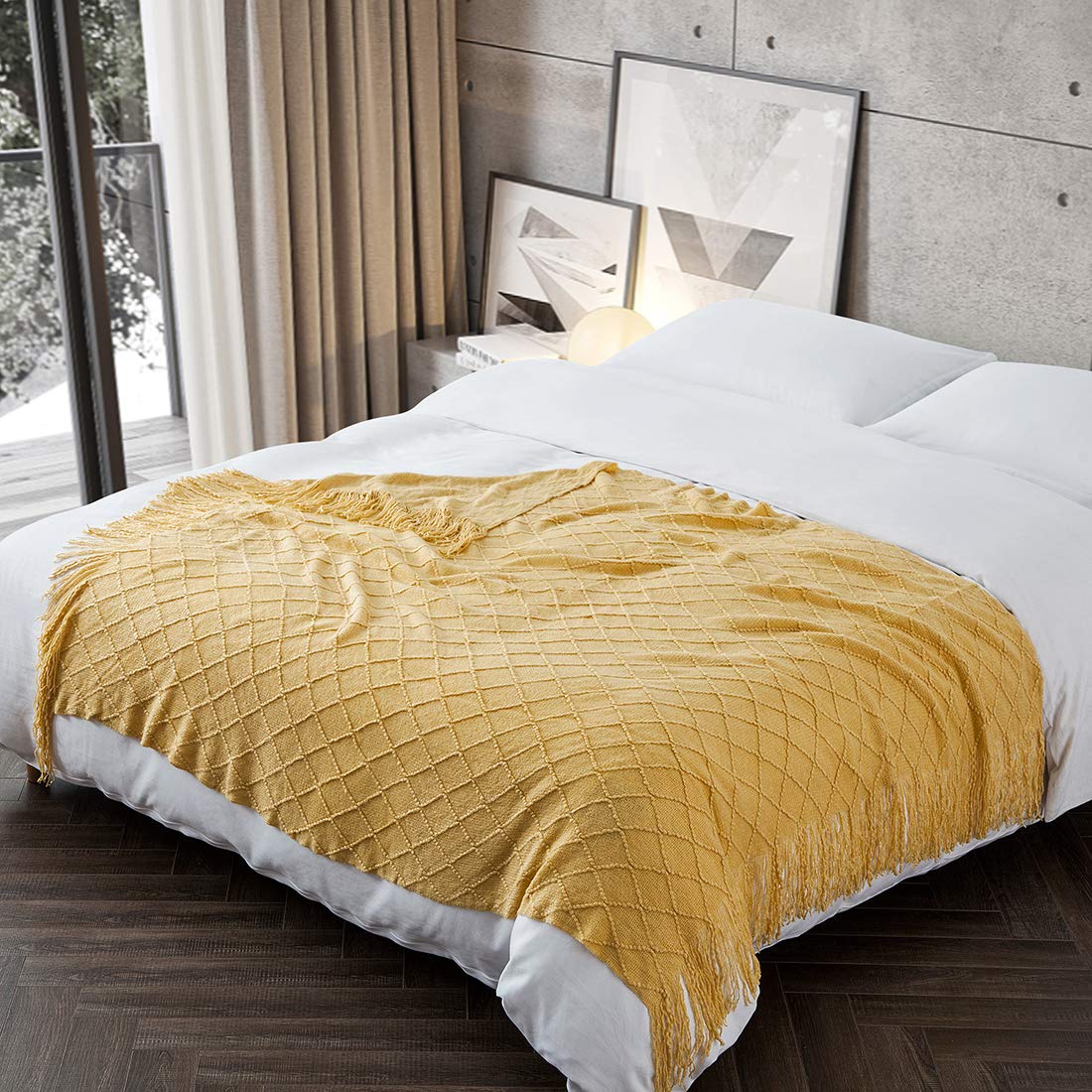 TREELY Soft Knit Throw Blanket with Tassels - 50