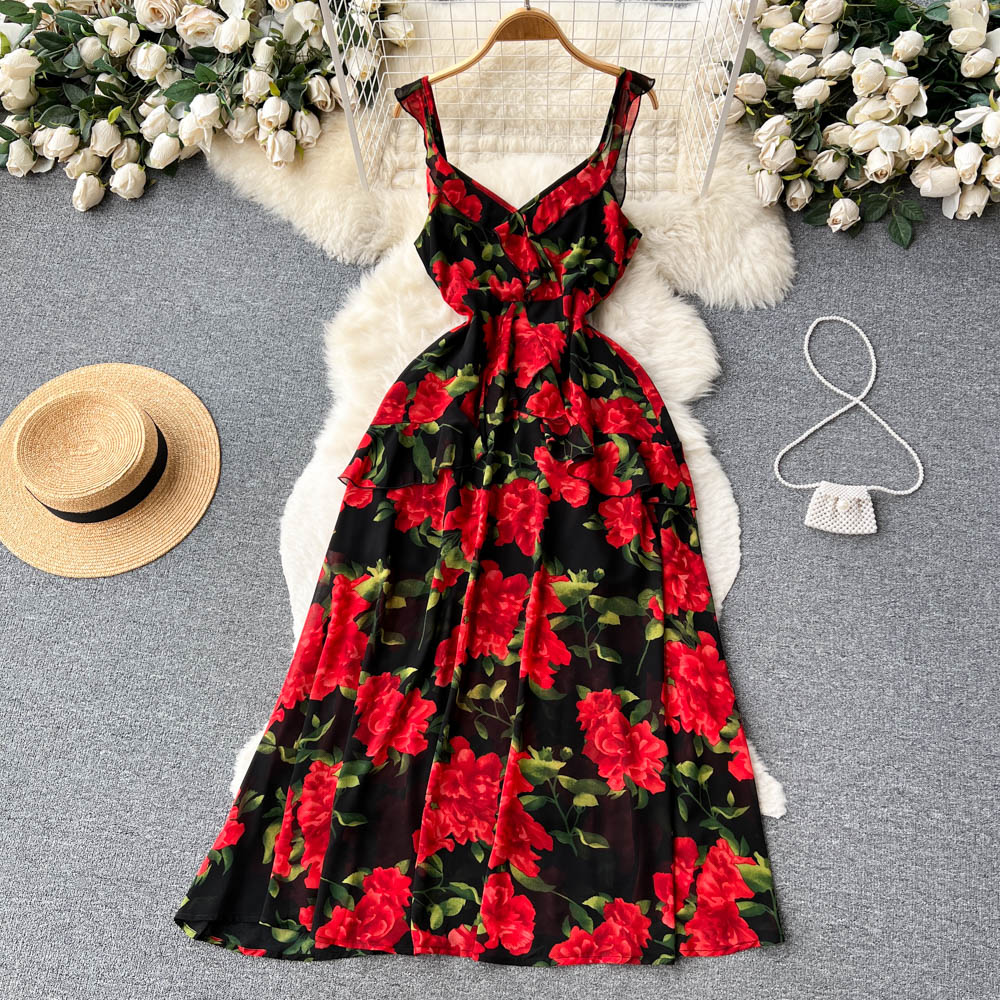 Fairy Floral Dress for Women - Sexy Backless Ruffled Chiffon Skirt with Elegant Design | Perfect for Summer Parties, Weddings & Date Nights