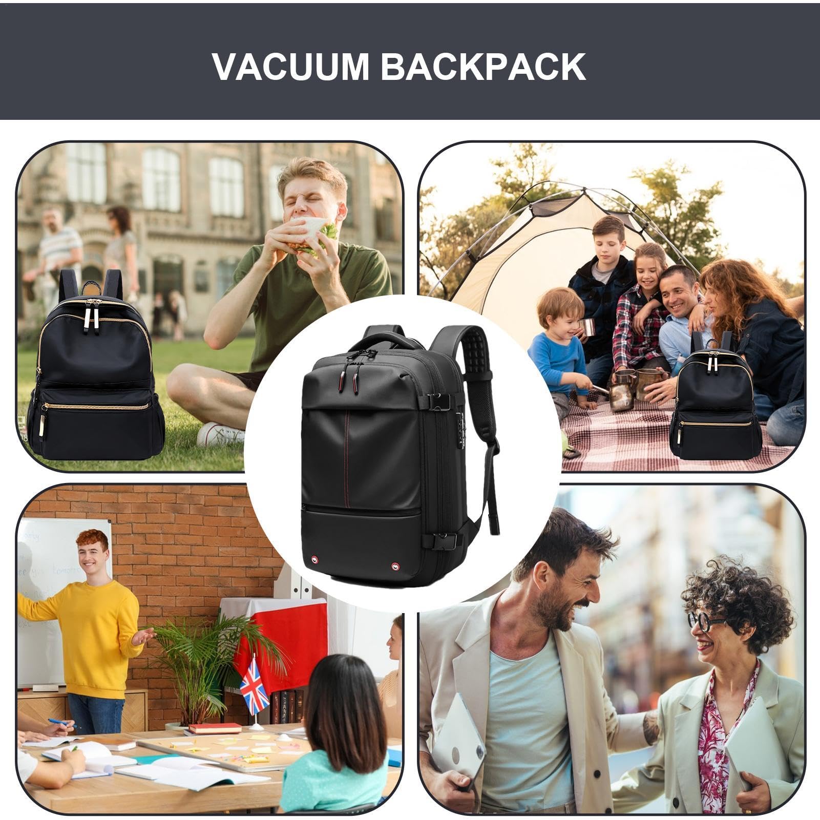 Kuxiptin 60L Vacuum Compression Travel Backpack - Expandable Airpack with Laptop Compartment, Durable Oxford Fabric - Perfect for Camping, Hiking & Business Trips