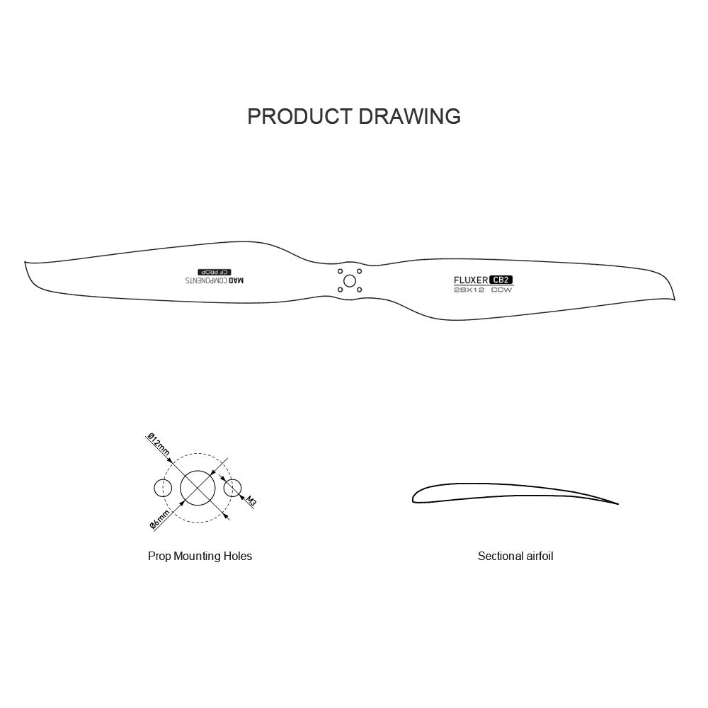 Upgraded Ultralight Carbon Fiber Propeller 28x12in for Drone Multirotor Quadcopter Hexacopter - Fluxer CB2 Prop-D10-D20 (M3X4) by MAD COMPONENTS - Perfect for RC DIY, Hobby Rigs & Aerial Photography