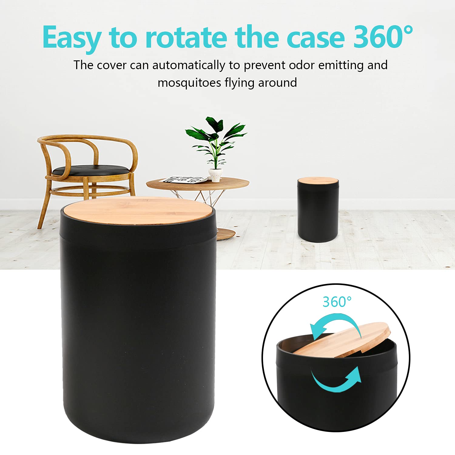 CERBIOR 6-Piece Bamboo Bathroom Accessory Set - Soap Dish, Toothbrush Holder, Rinse Cup, Lotion Bottle, Trash Can & Toilet Brush | Eco-Friendly Toilet Organizer for Bathroom, Powder Room & Guest Bath | Modern Black Bath Essentials for Home Decor