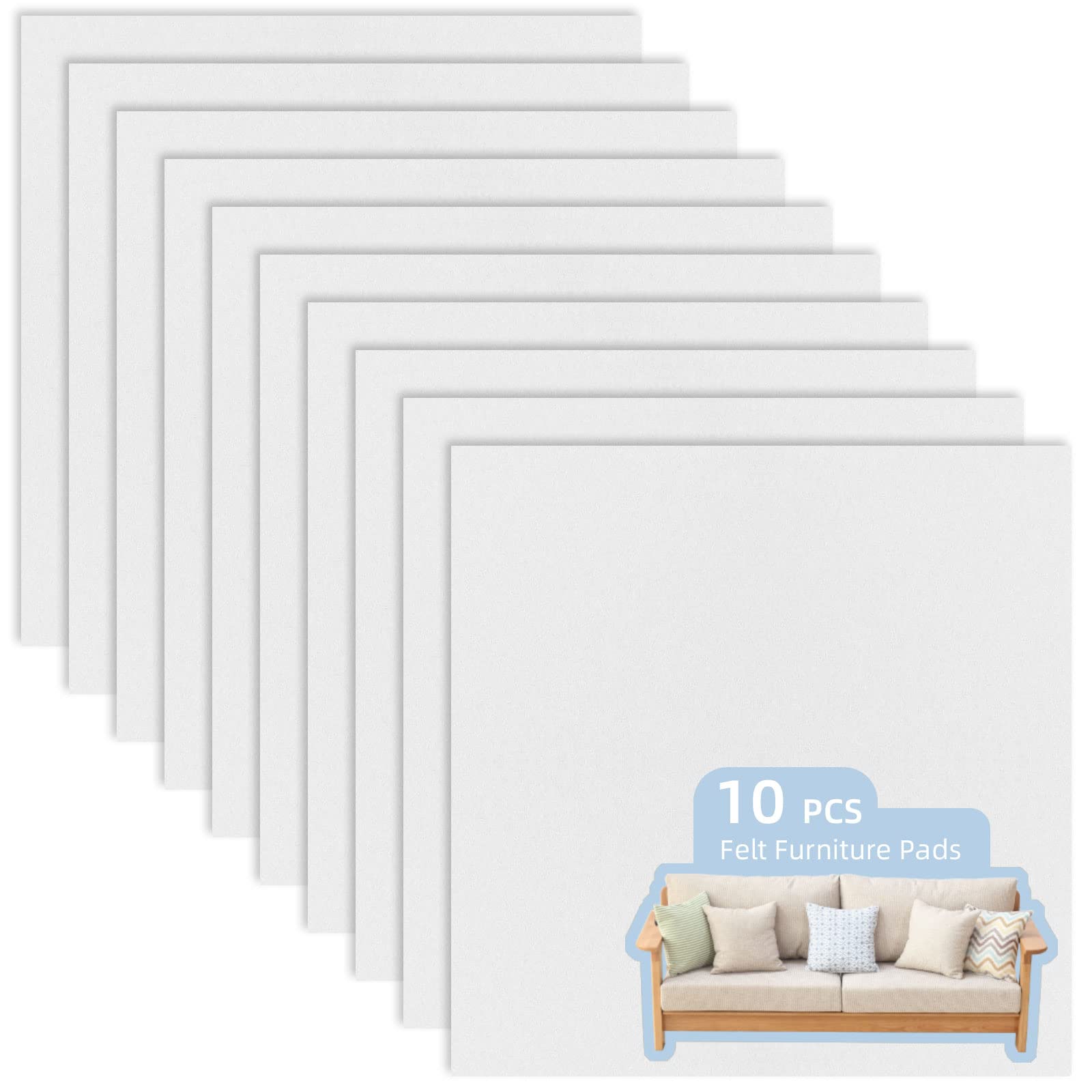 Self-Adhesive Felt Furniture Pads 10-Pack - Cuttable Anti-Scratch Floor Protectors for Chair Legs & Furniture Feet - Hardwood Floor Safe (White) - Perfect for Living Room, Office & Dining Room Furniture Protection