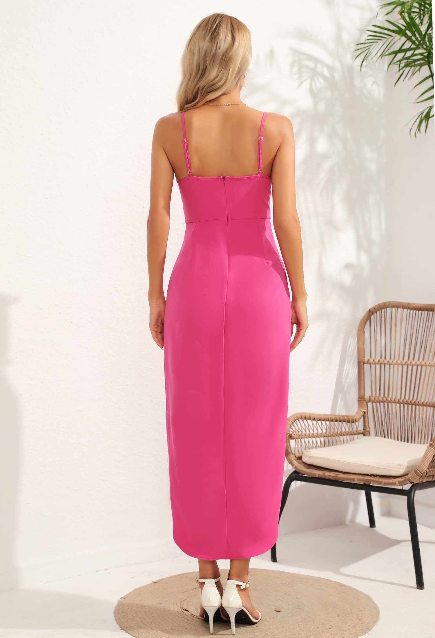 Sexy V-Neck Backless Maxi Dress for Women - Sleeveless Spaghetti Strap Cocktail Party Dress | Elegant Evening Gown for Date Night, Wedding Guest, Summer Vacation & Special Occasions
