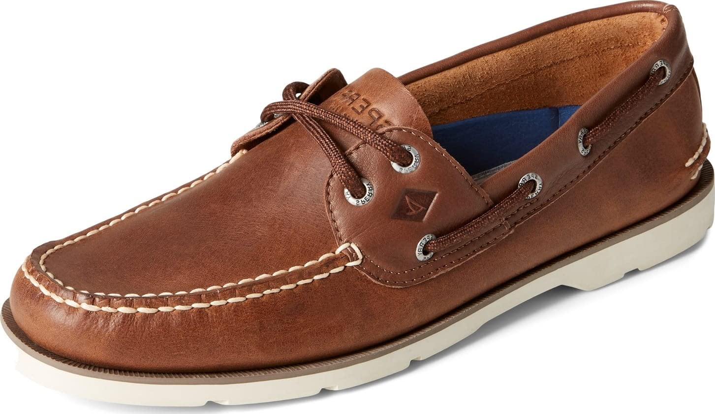 Sperry Men's Leeward 2-Eye Cascade Boat Shoes - Brown Leather Casual Slip-Ons for Sailing, Walking & Everyday Comfort