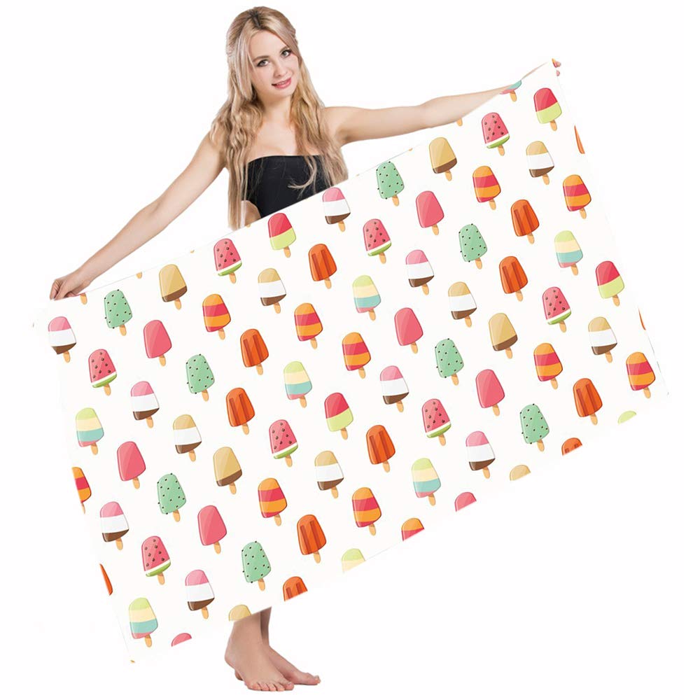 Premium Beach Towel Set - 64x32 Inch Large Absorbent Quick-Dry Towels for Yoga, Golf, Swimming & Travel - Fun Ice Cream & Fruit Designs (Watermelon, Kiwi, Orange, Cherry) for Men, Women, Kids & Baby - Perfect for Beach, Pool, Gym & Outdoor Activities