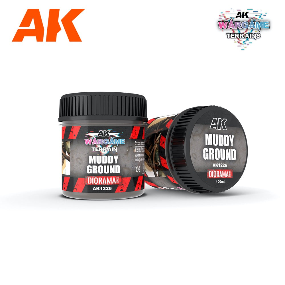 AK Interactive AK1226 Wargame Terrains Muddy Ground 100ml Acrylic Paint - Realistic Mud Effect for Miniature Models, Dioramas & Tabletop Gaming Scenes