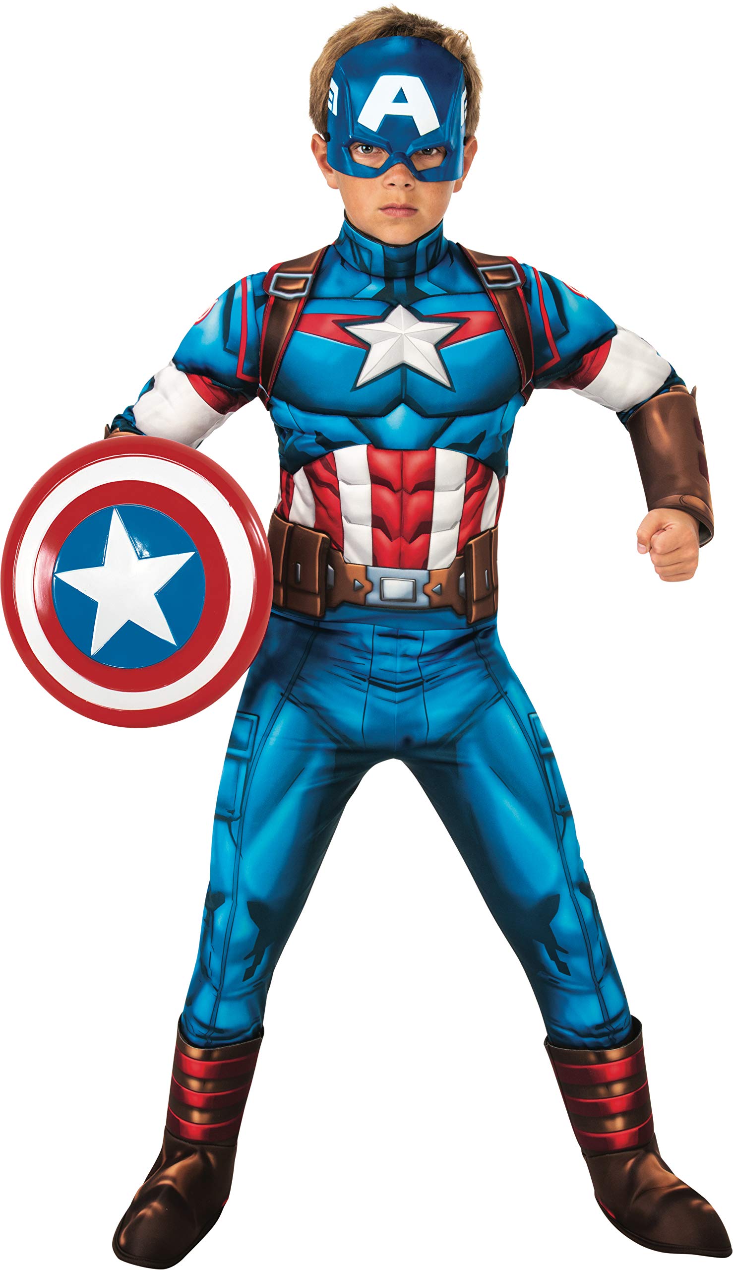 Boys Marvel Avengers Deluxe Captain America Costume for Kids - Superhero Dress Up & Halloween Party Outfit