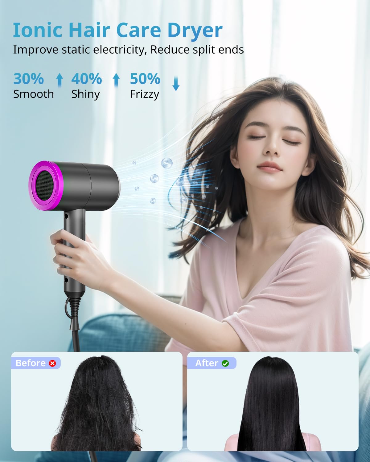 SHRATE Lightweight Ionic Hair Dryer with Diffuser - 1800W Fast Drying Blow Dryer - Professional Low Noise Travel Hair Dryer for Women & Men - Perfect for Home Use, Salon Styling, and Gifts