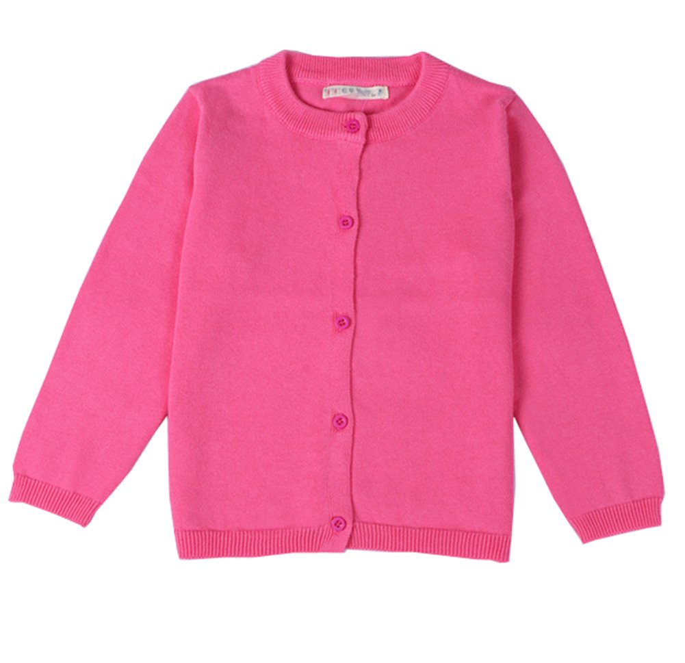 Girls Cotton Button-Up Cardigan Sweater - Long Sleeve Crewneck Uniform Pullover for Little Girls | School Outfit, Casual Wear & Layering Essential