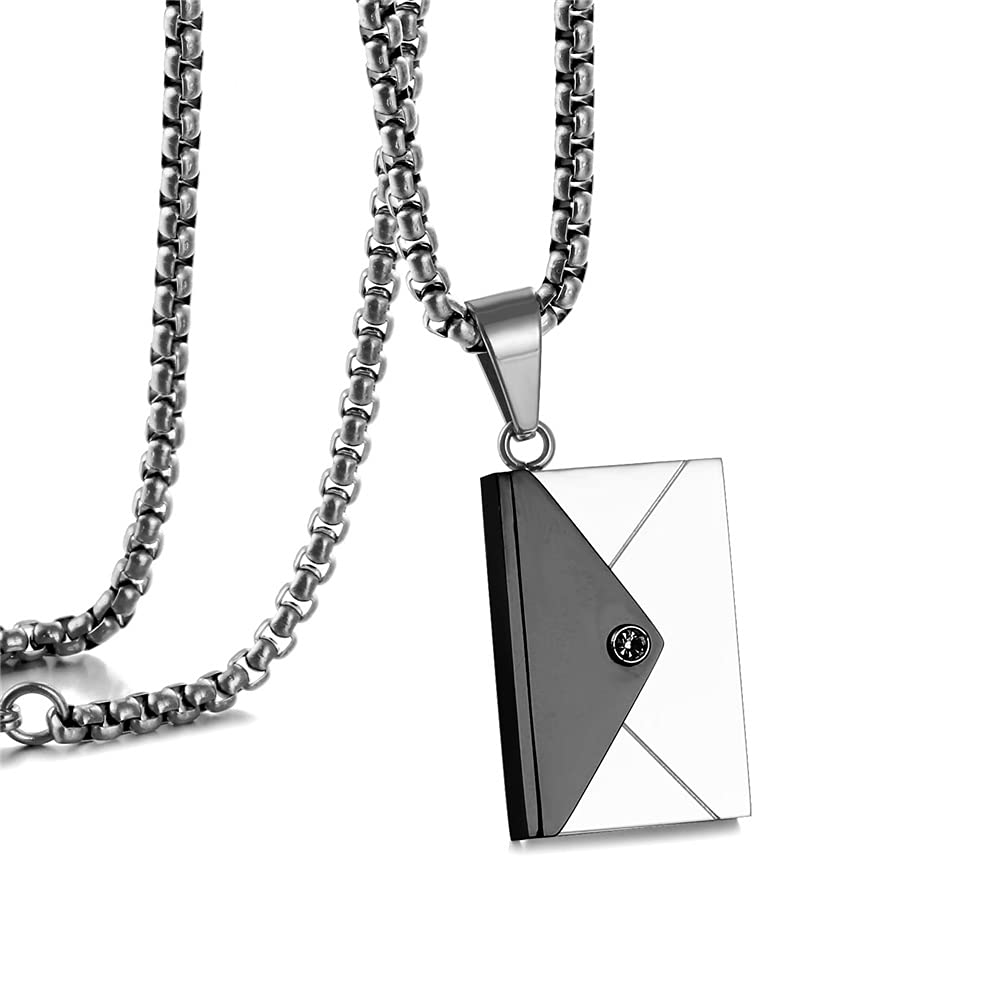 Elegant Black Gold & Rose Gold Envelope Pendant Necklace for Women - 23.4 Inch Stainless Steel Jewelry Gift for Birthday, Anniversary & Special Occasions